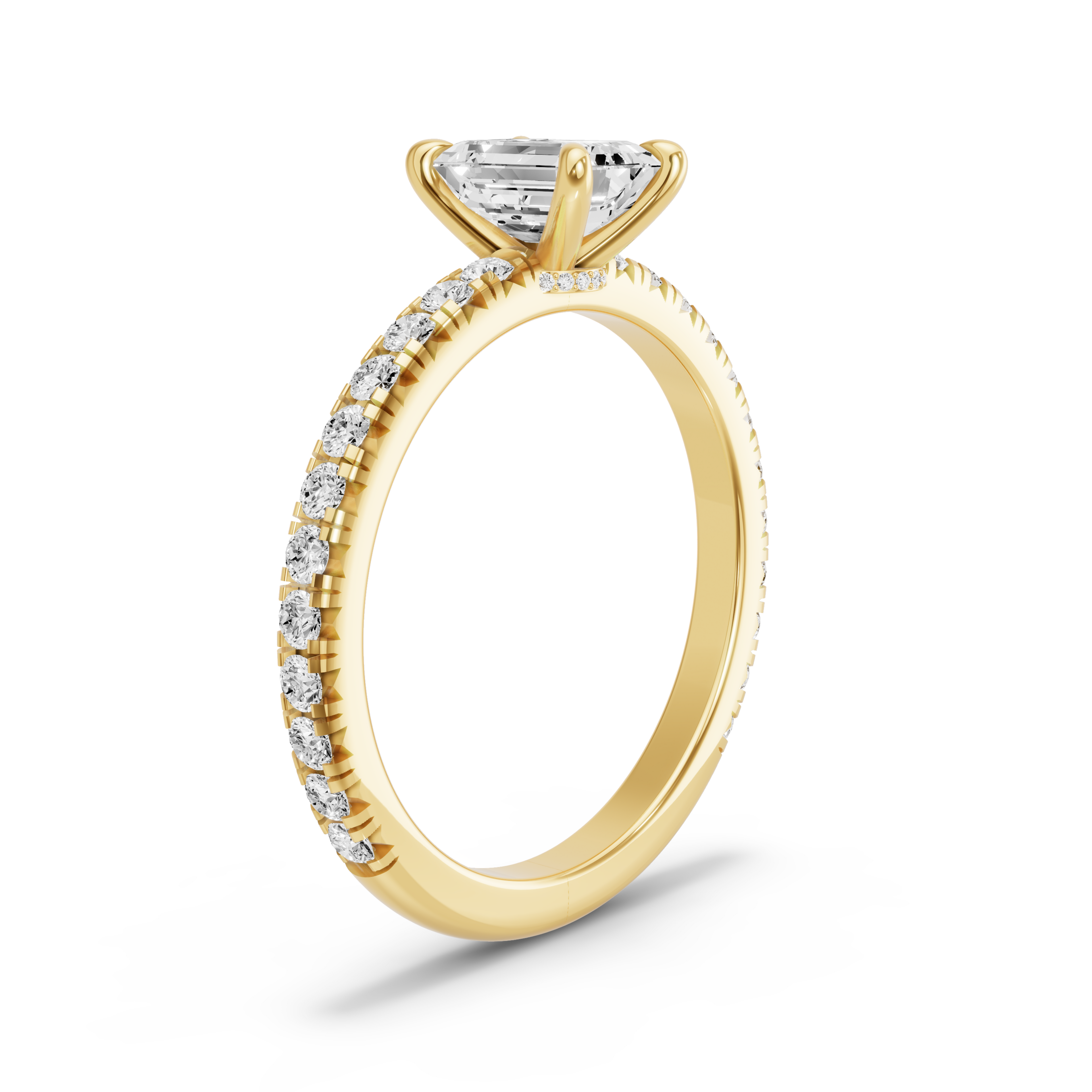 Image for Emerald Hidden Halo Ring with French Pave band in 18K Yellow Gold