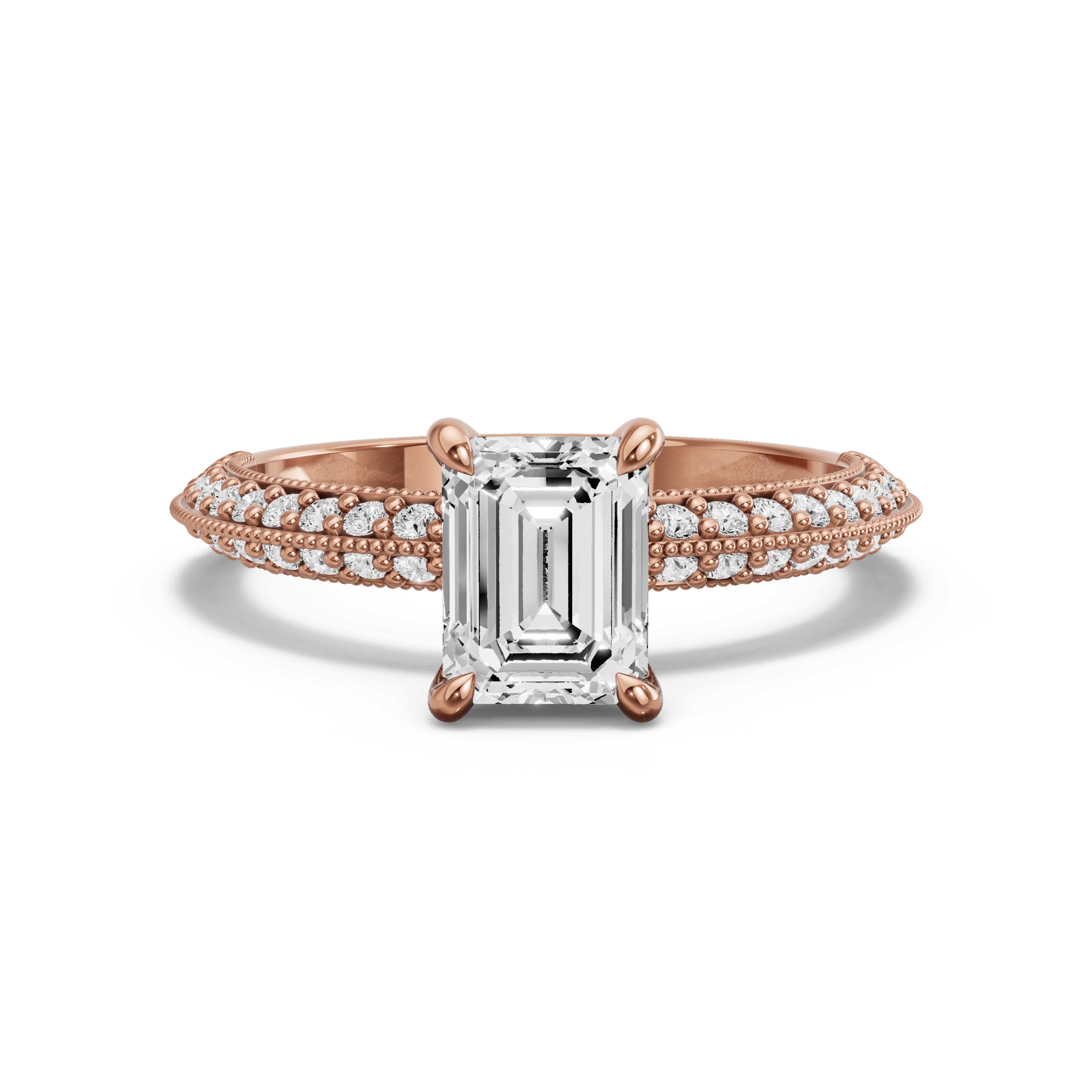 Image for Emerald Hidden Halo Ring with Knife Edge Pave band in 10K Rose Gold