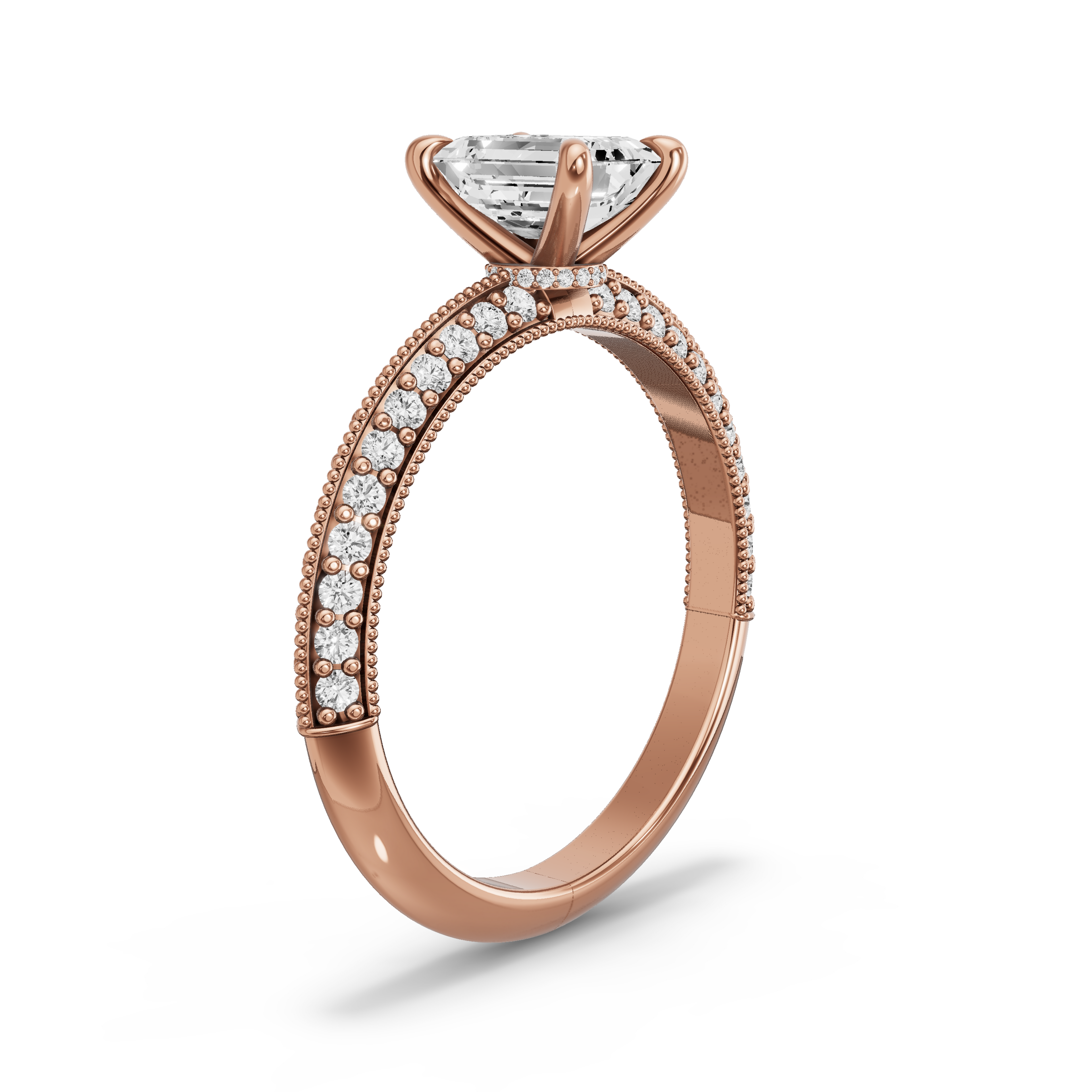 Image for Emerald Hidden Halo Ring with Knife Edge Pave band in 10K Rose Gold