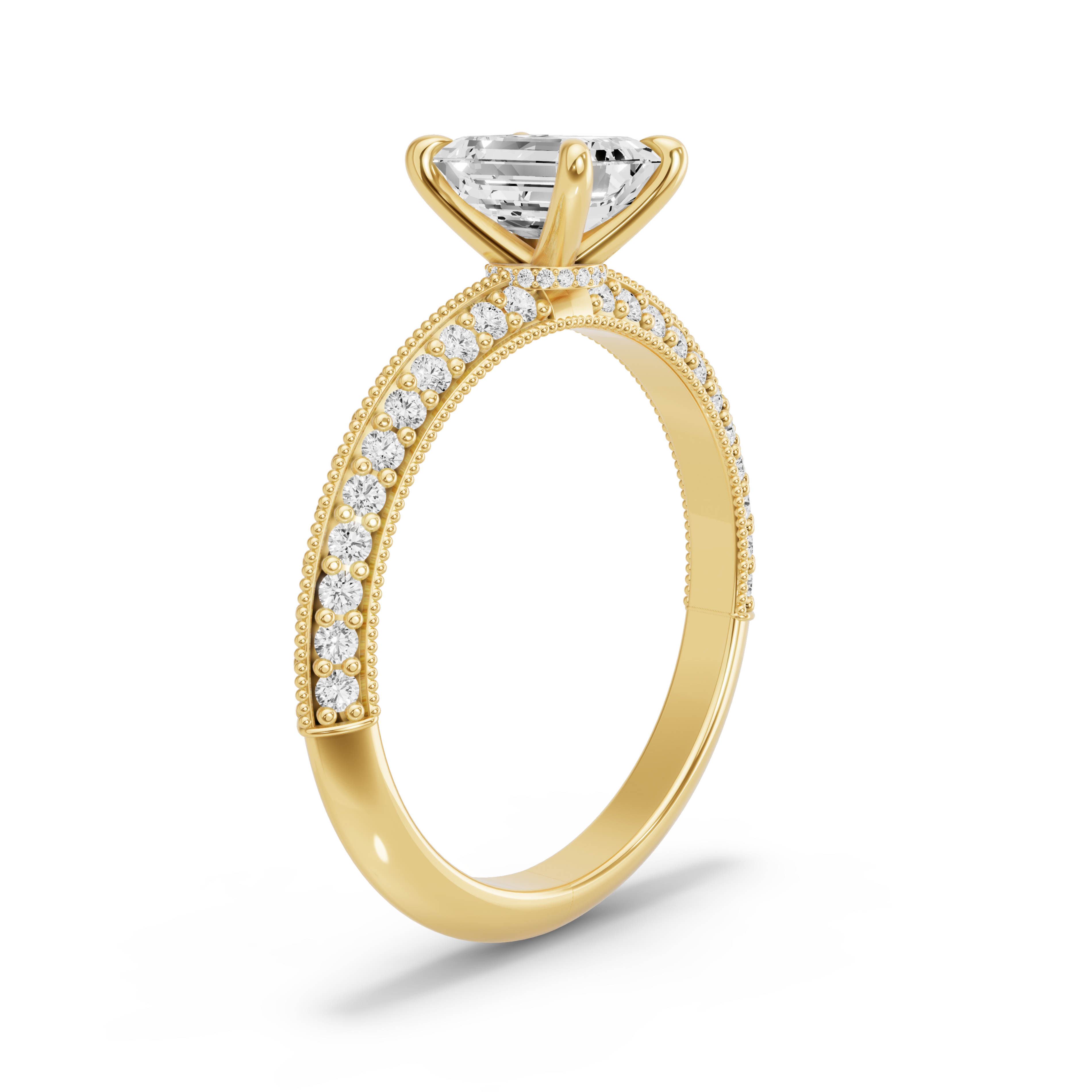 Image for Emerald Hidden Halo Ring with Knife Edge Pave band in 14K Yellow Gold