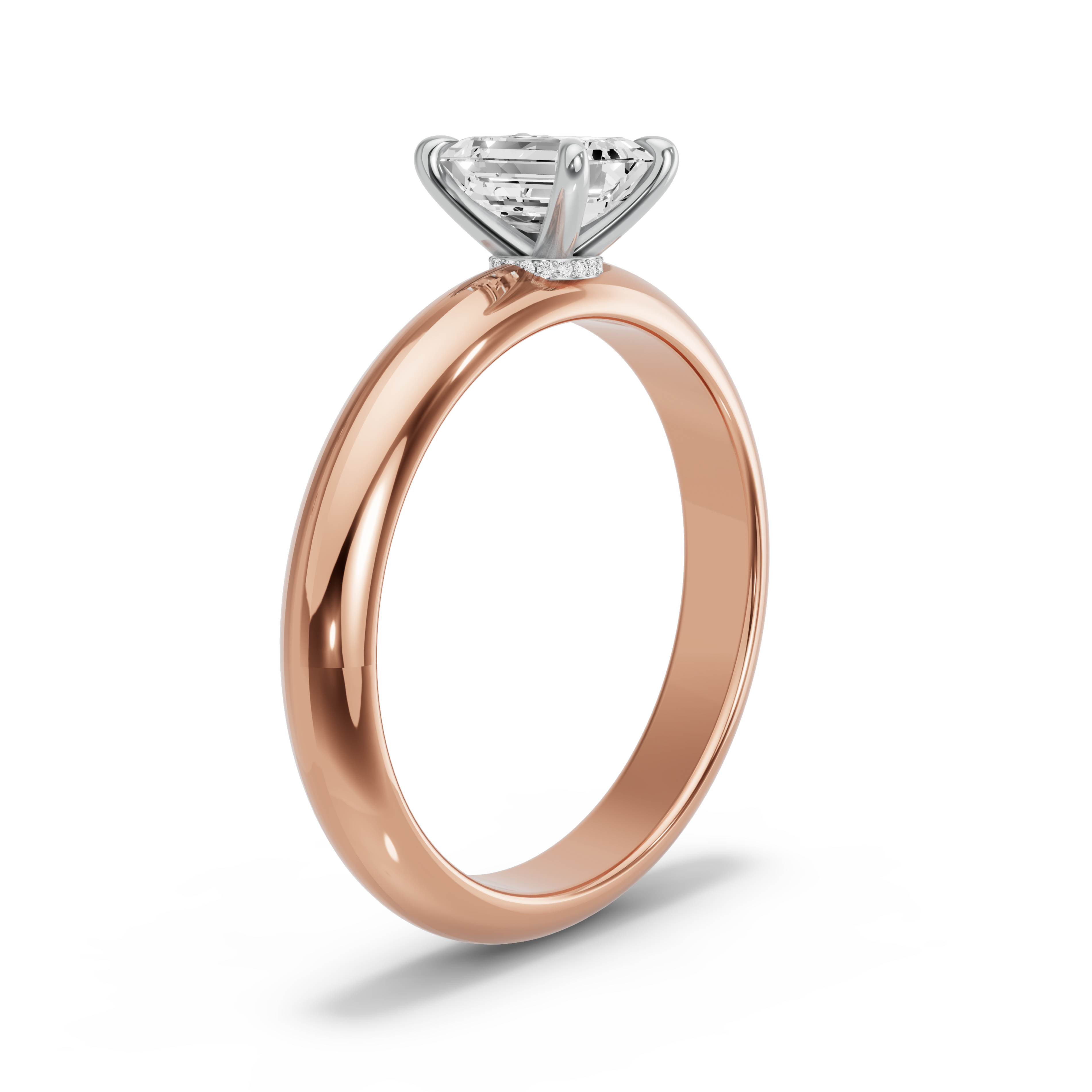 Image for Emerald Hidden Halo Ring with Knife Edge Solitaire band in 10K Two Tone Rose Gold