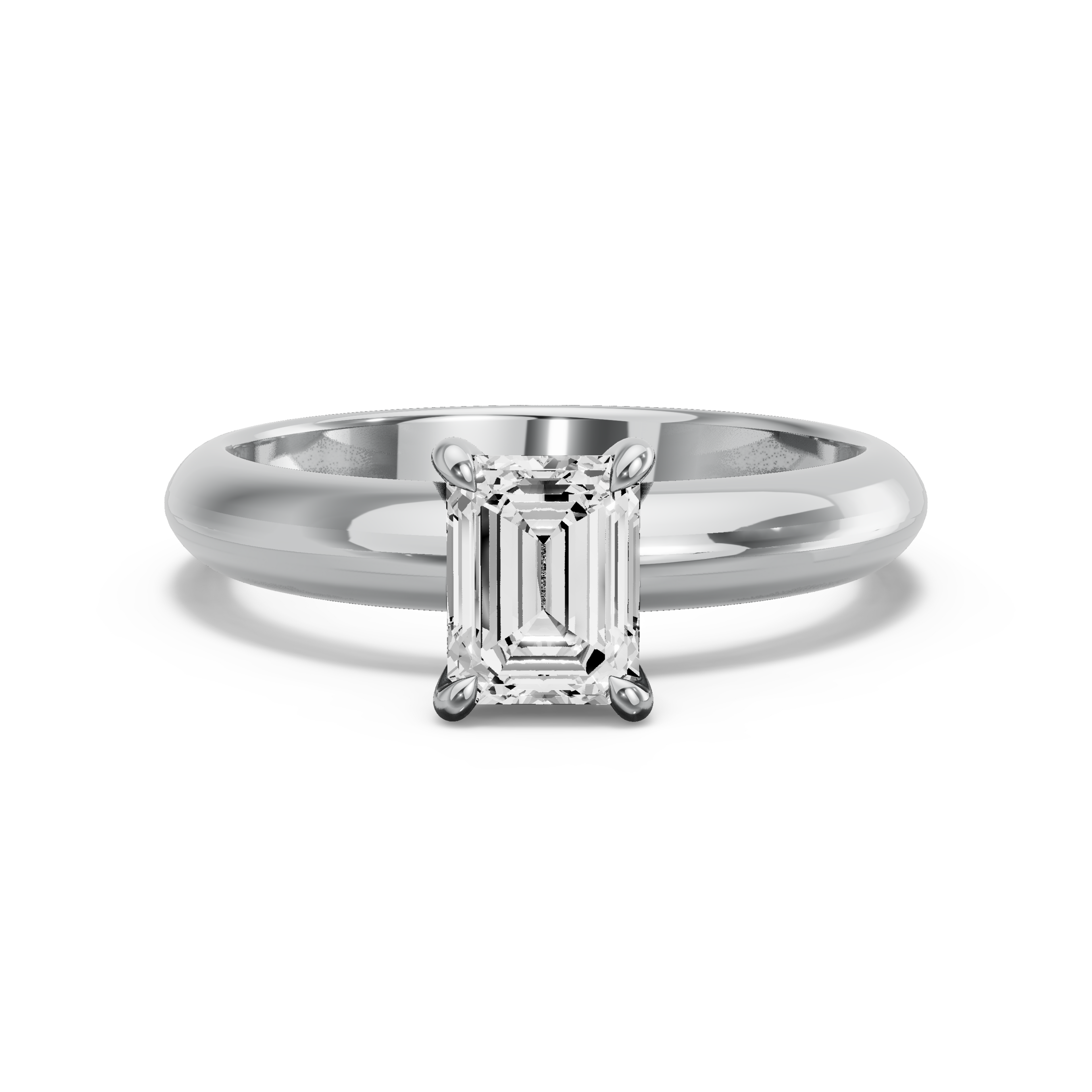 Image for Emerald Hidden Halo Ring with Knife Edge Solitaire band in 18K White Gold
