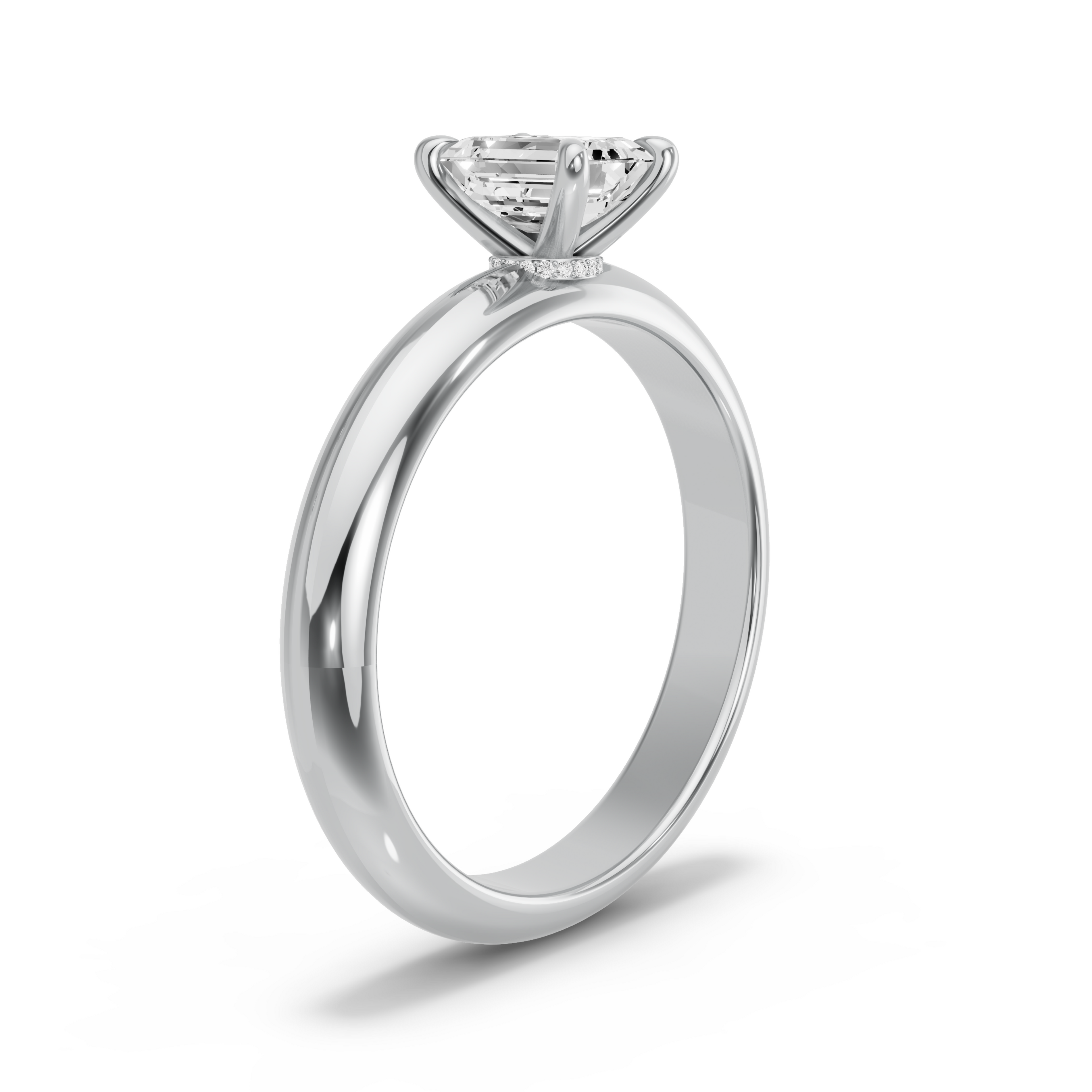 Image for Emerald Hidden Halo Ring with Knife Edge Solitaire band in 18K White Gold