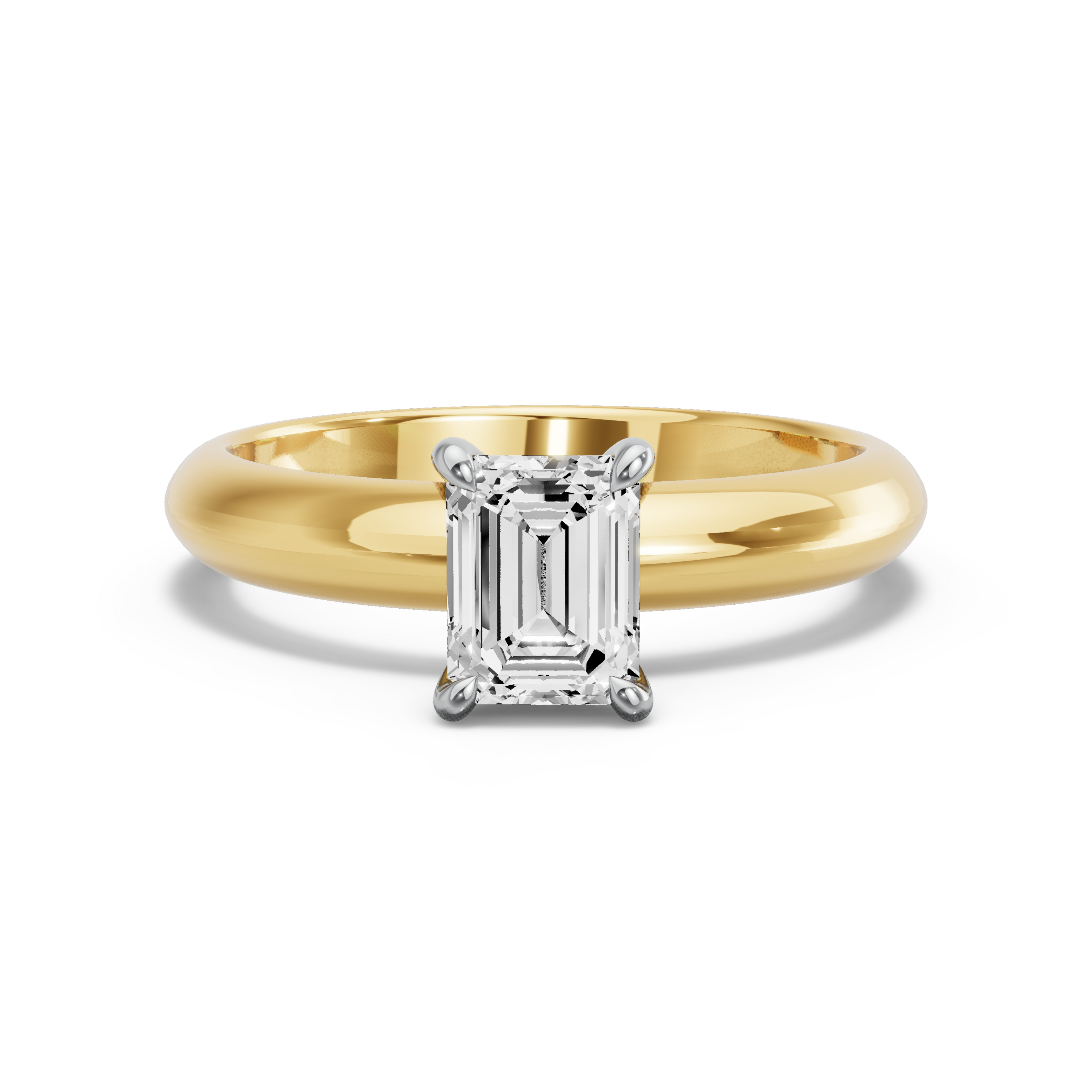 Image for Emerald Hidden Halo Ring with Knife Edge Solitaire band in 14K Two Tone Yellow Gold