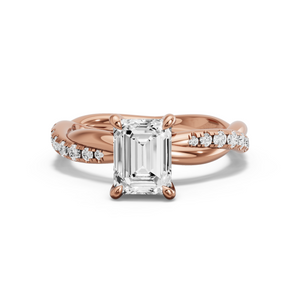 Image for Emerald Hidden Halo Ring with Rope Pave band