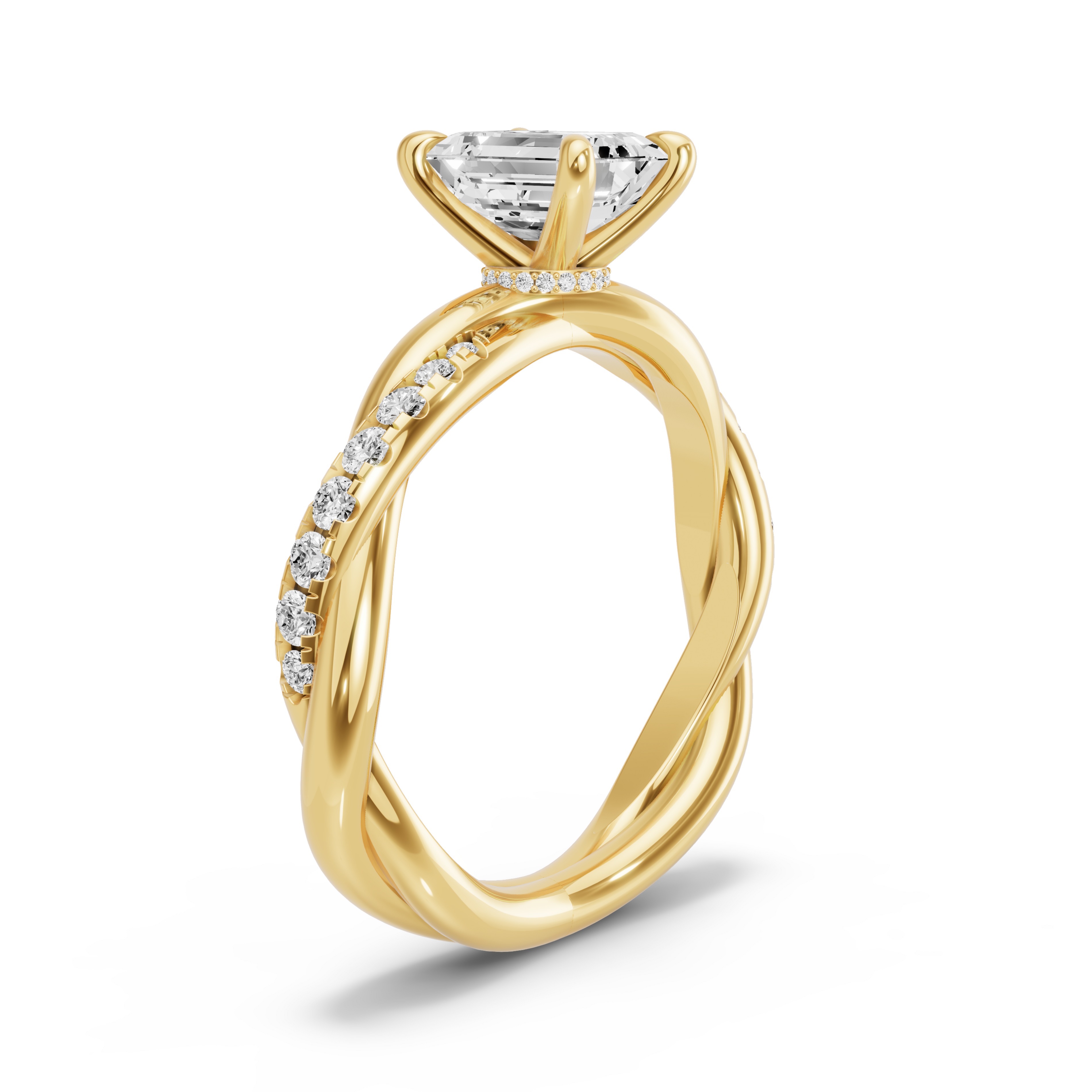 Image for Emerald Hidden Halo Ring with Rope Pave band in 14K Yellow Gold