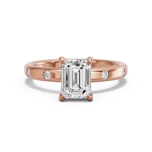 Image for Emerald Hidden Halo Ring with Sleek Accent band