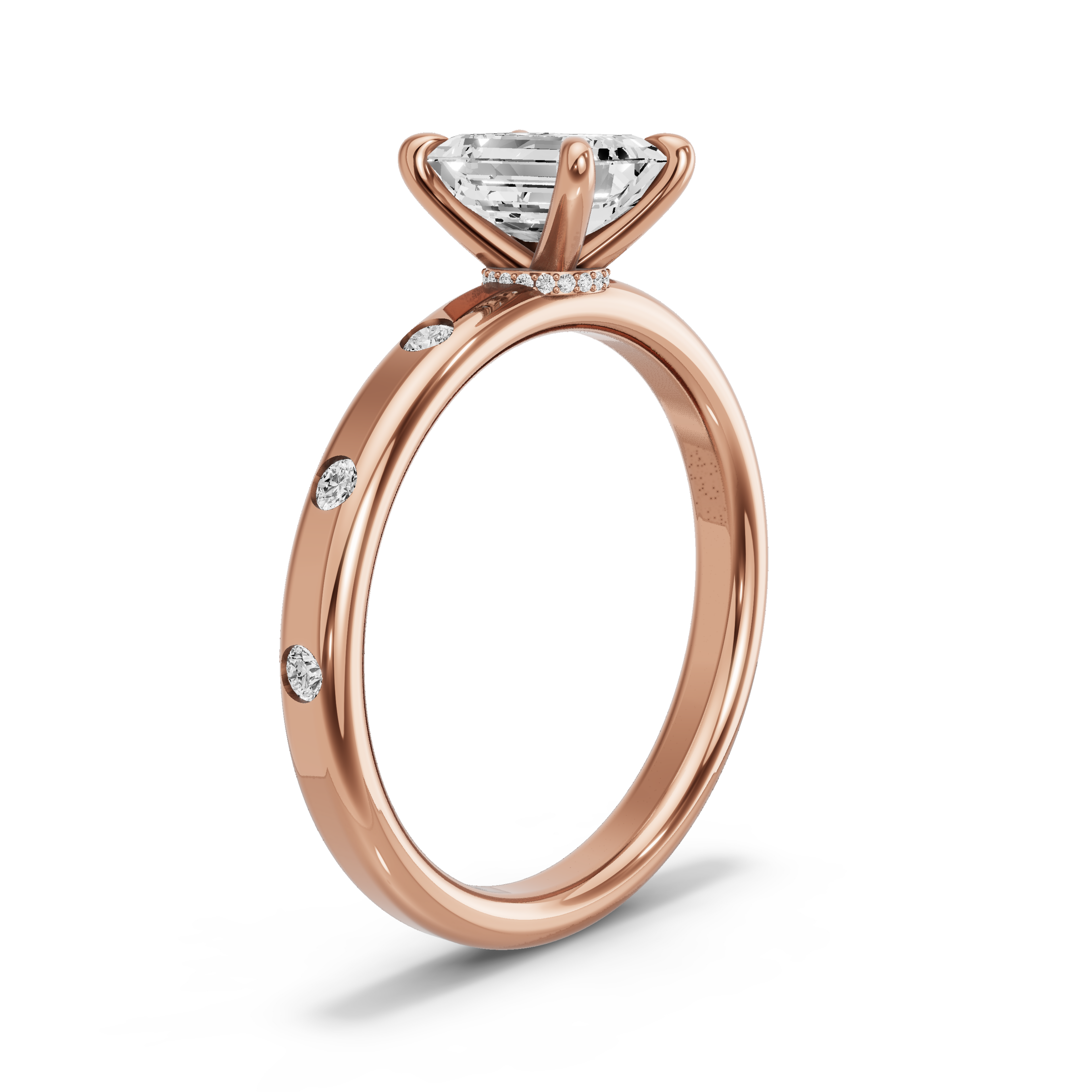 Image for Emerald Hidden Halo Ring with Sleek Accent band in 14K Rose Gold