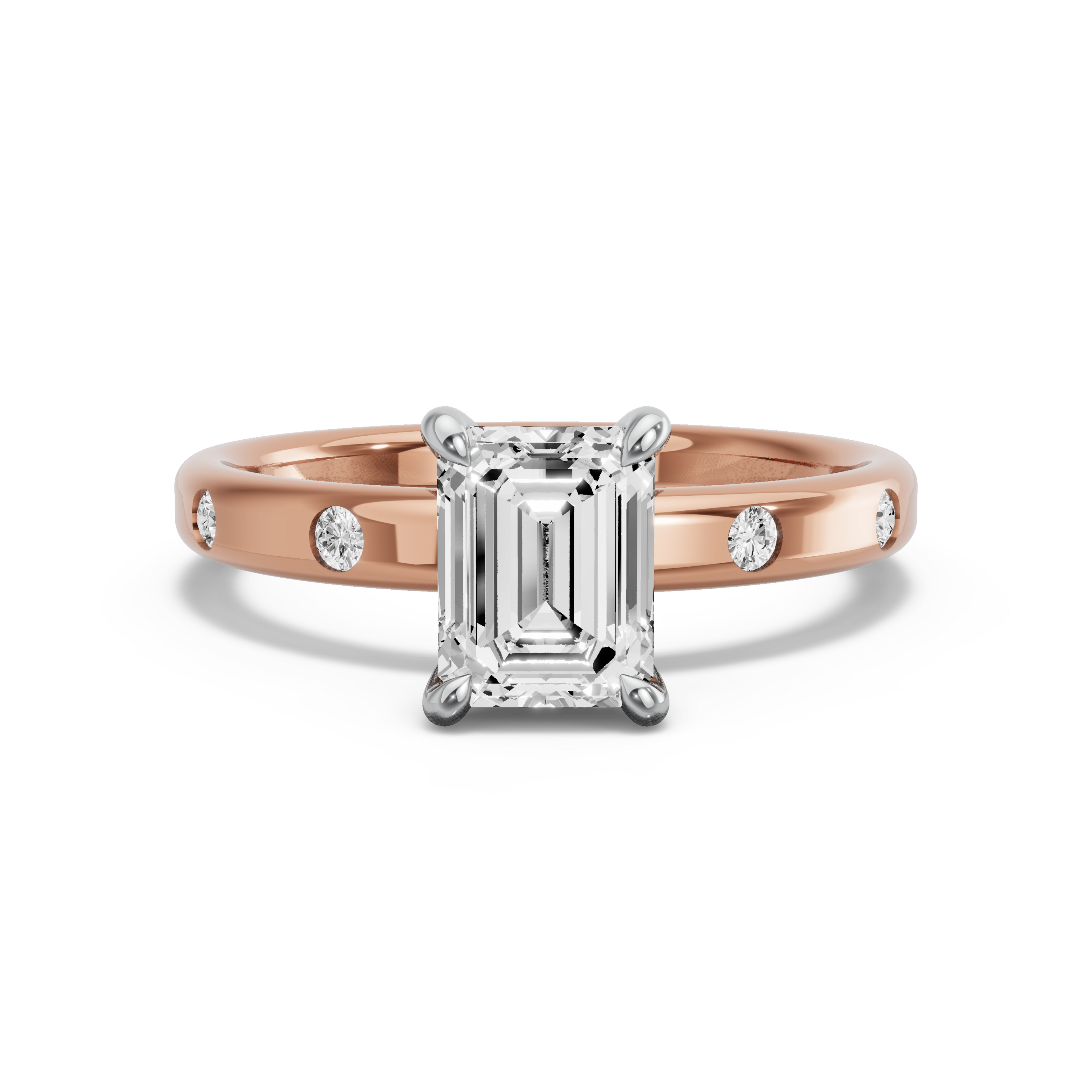 Image for Emerald Hidden Halo Ring with Sleek Accent band in 10K Two Tone Rose Gold