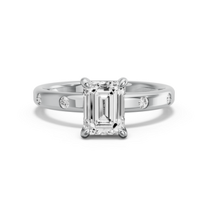 Image for Emerald Hidden Halo Ring with Sleek Accent band