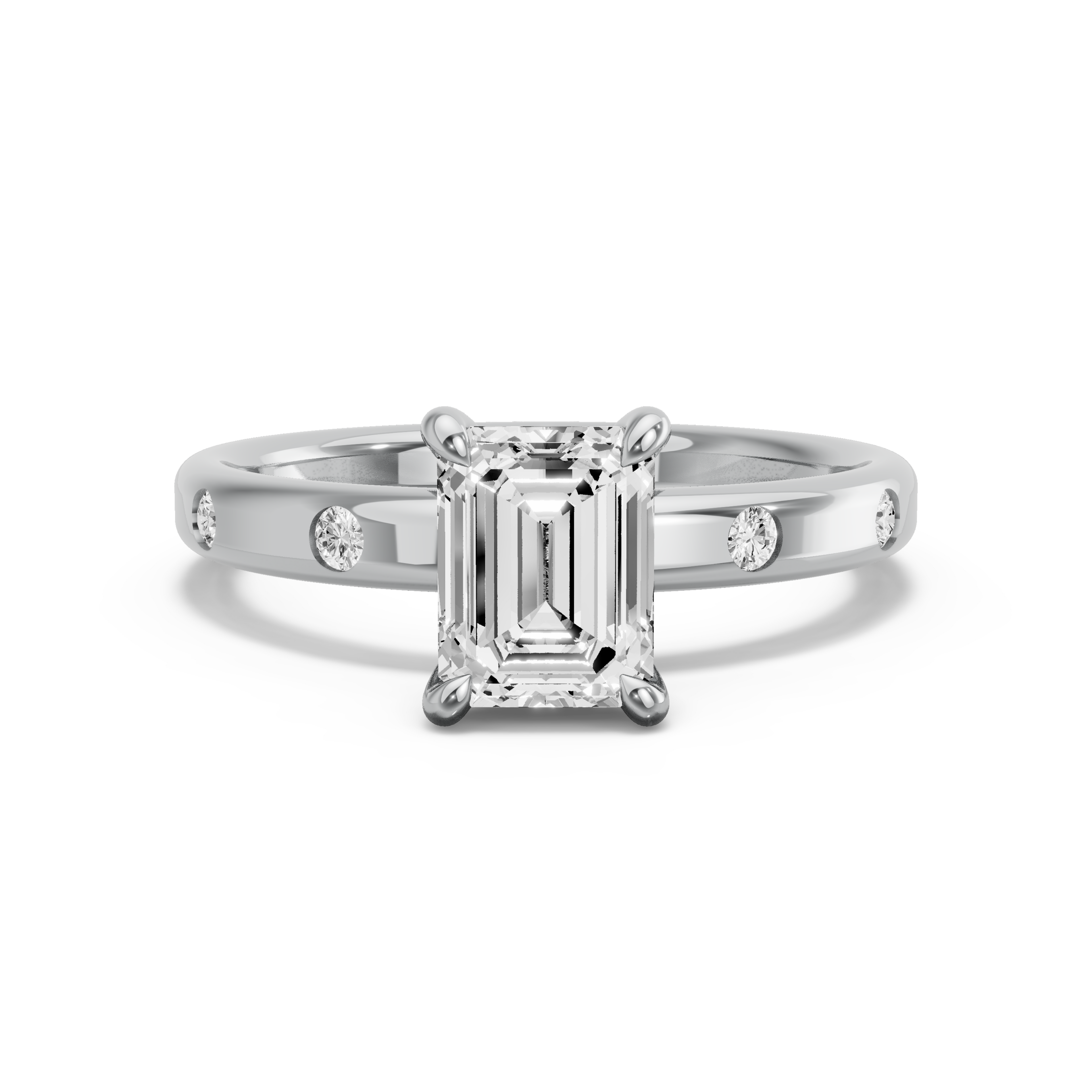 Image for Emerald Hidden Halo Ring with Sleek Accent band in 950 Platinum