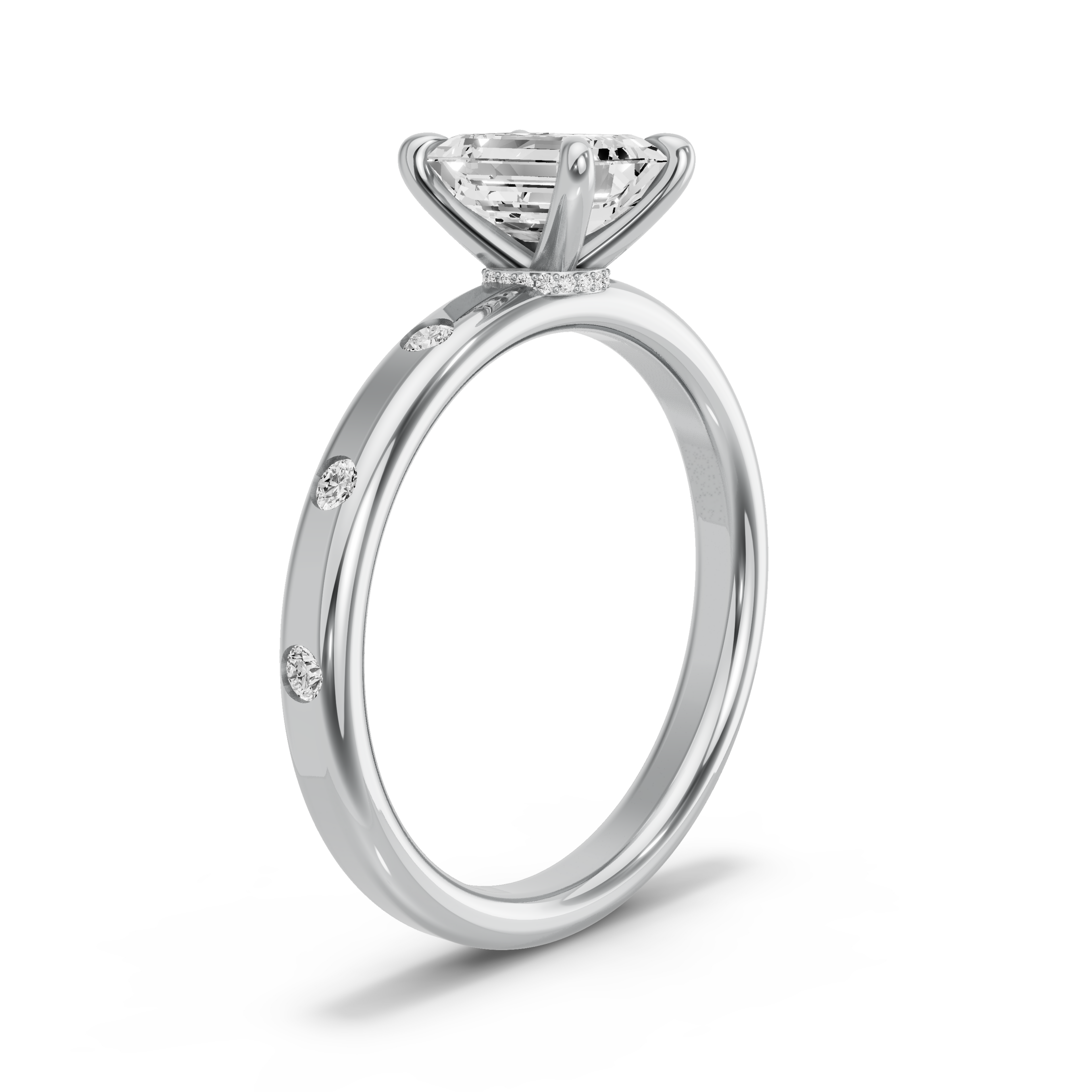 Image for Emerald Hidden Halo Ring with Sleek Accent band in 10K White Gold