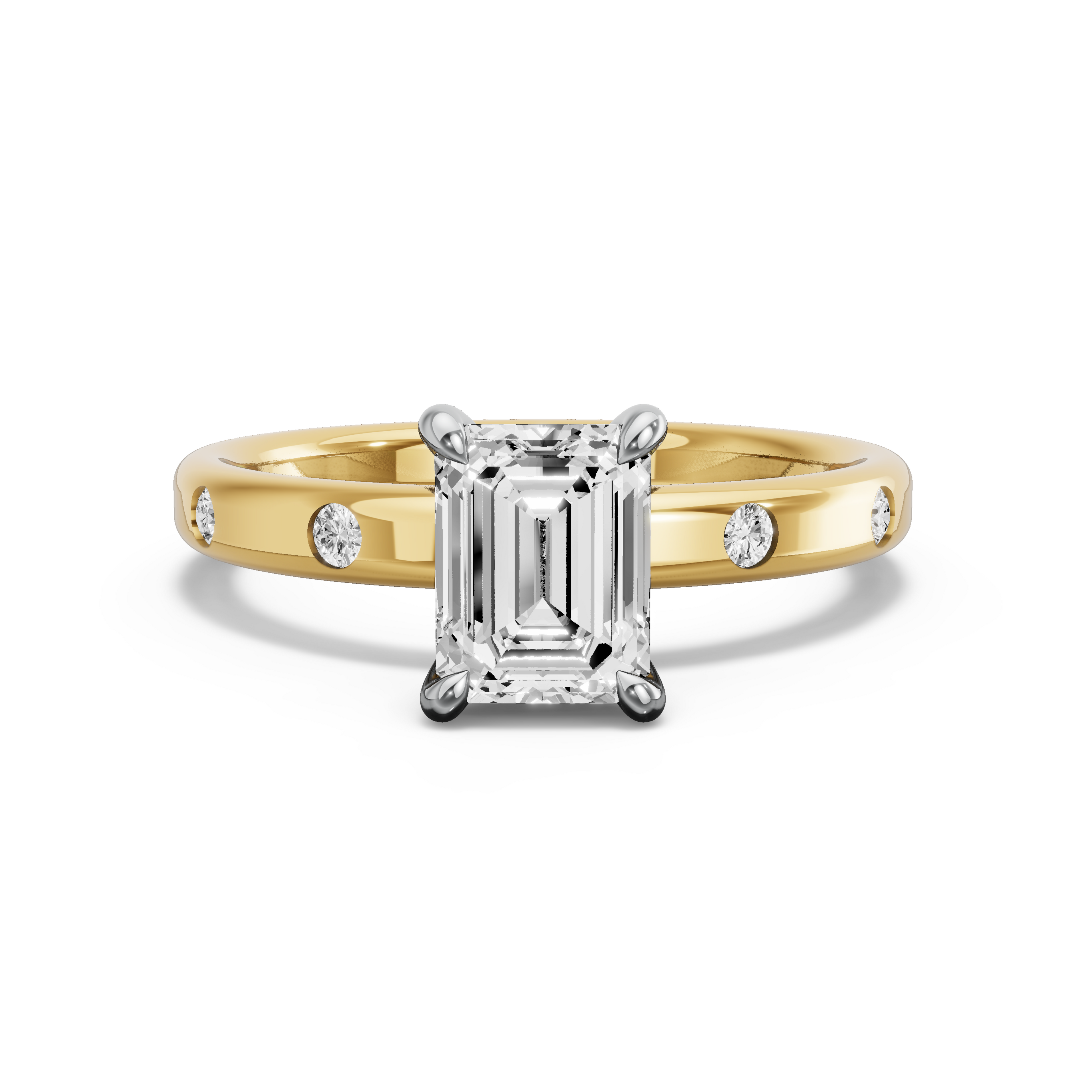 Image for Emerald Hidden Halo Ring with Sleek Accent band in 10K Two Tone Yellow Gold