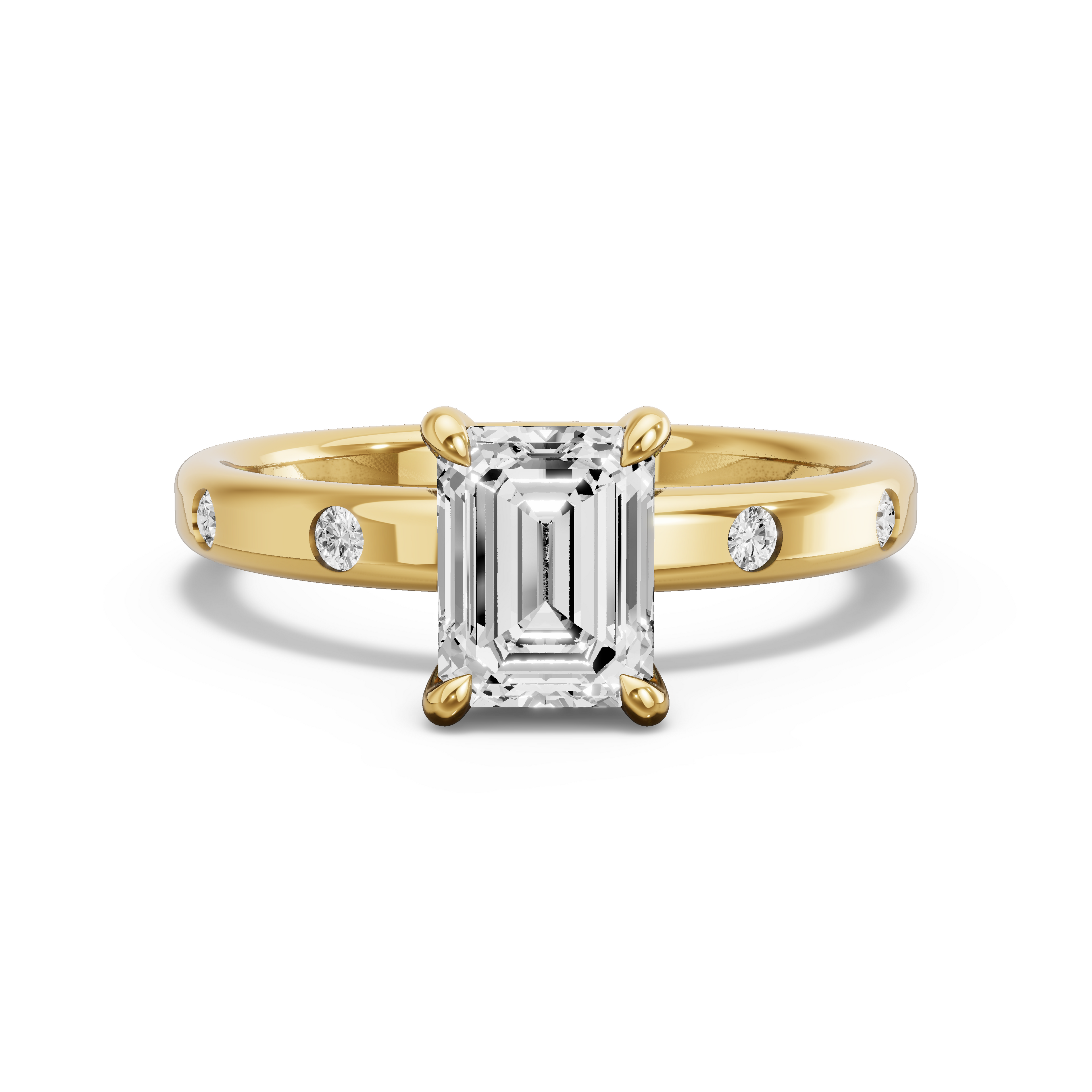 Image for Emerald Hidden Halo Ring with Sleek Accent band in 10K Yellow Gold