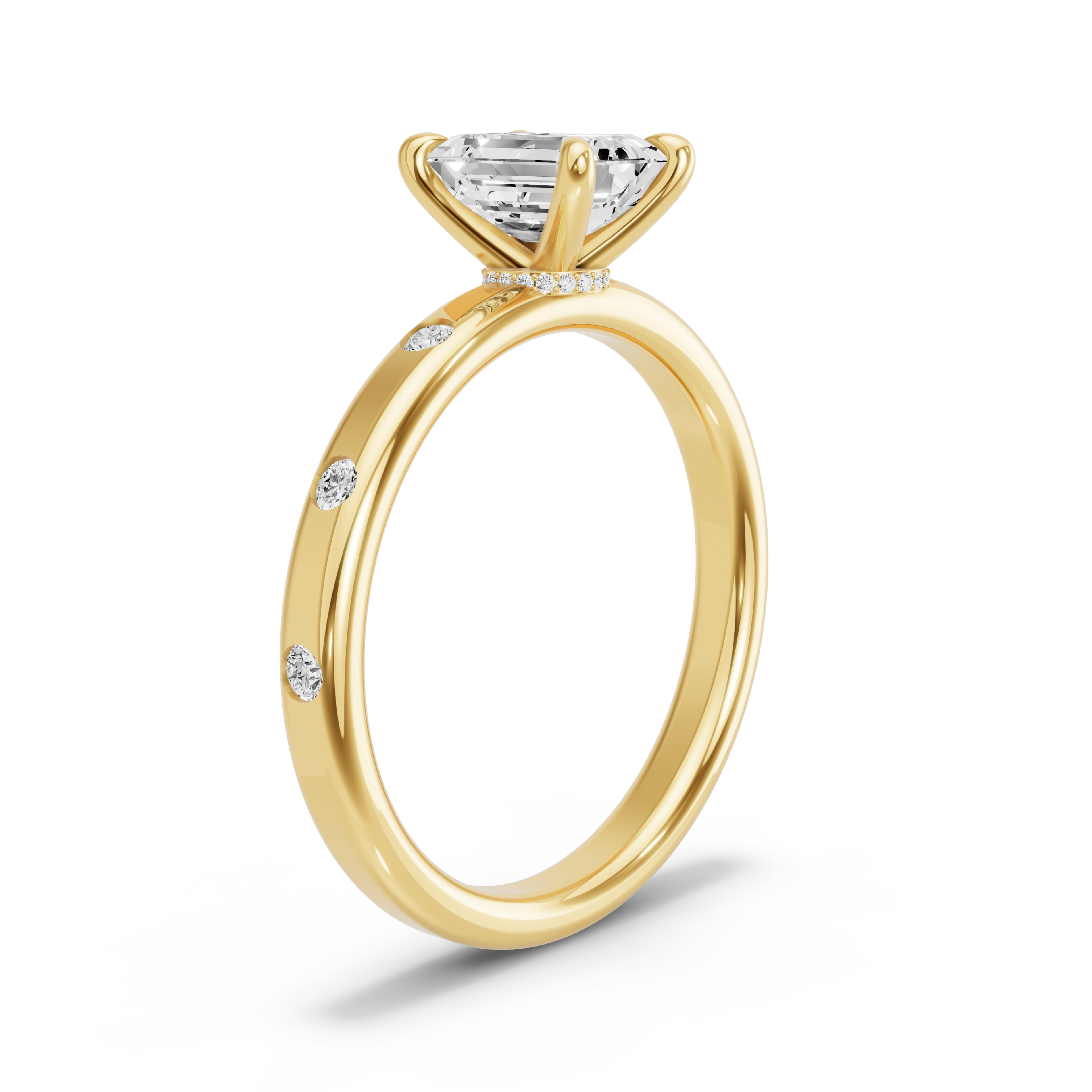 Image for Emerald Hidden Halo Ring with Sleek Accent band in 10K Yellow Gold