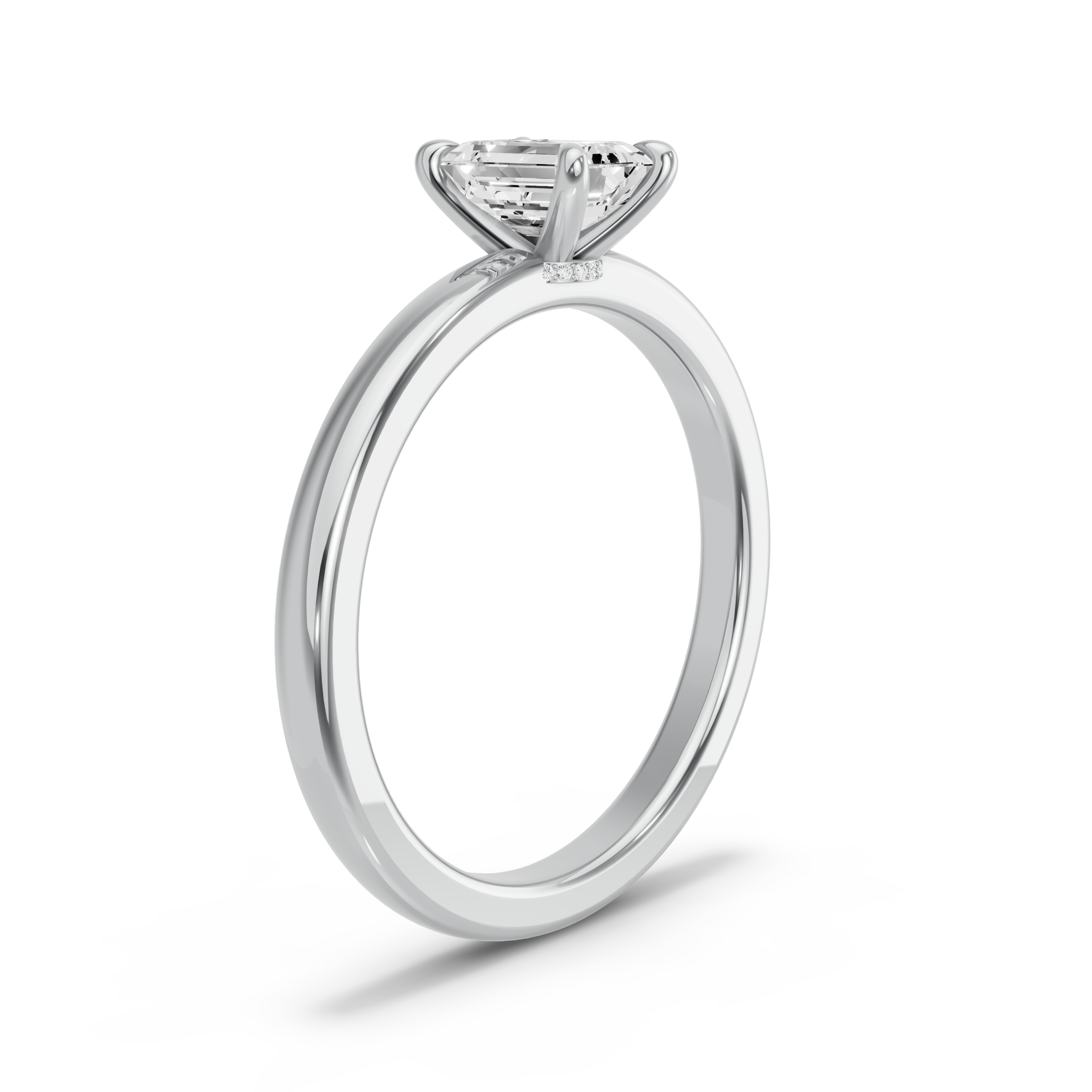 Image for Emerald Hidden Halo Ring with Solitaire band in 14K White Gold