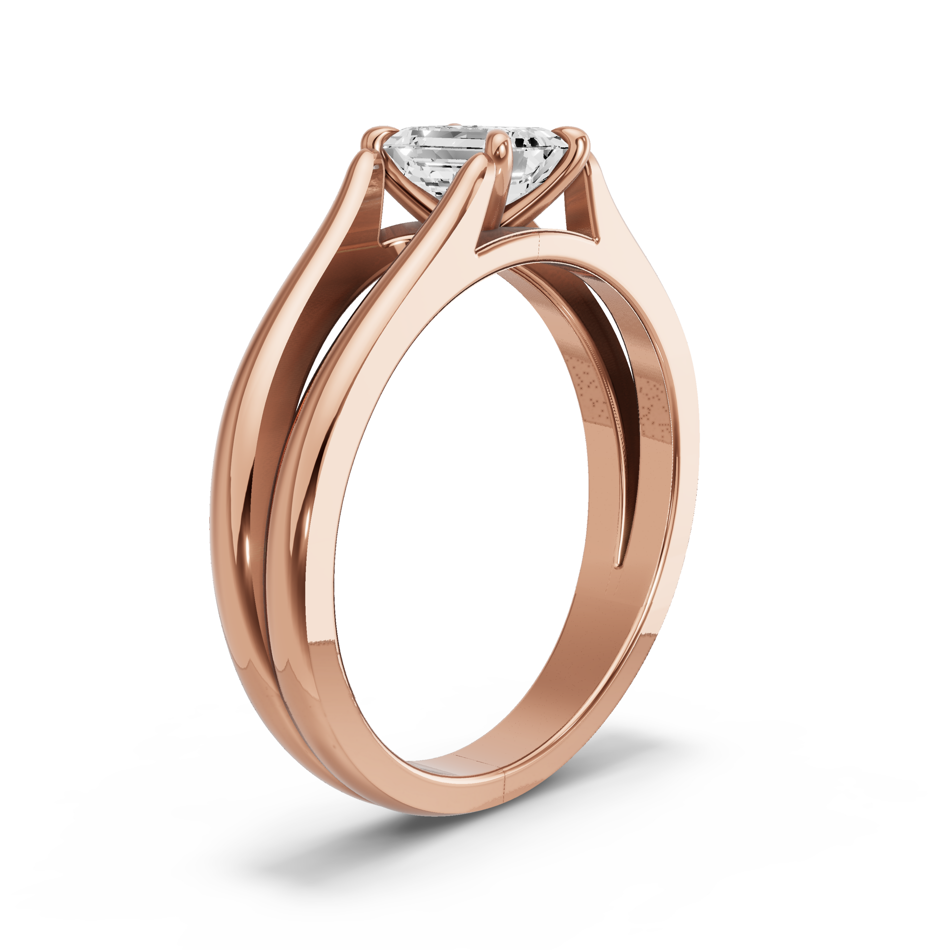 Image for Emerald Hidden Halo Ring with Split Ring Solitaire band in 10K Rose Gold