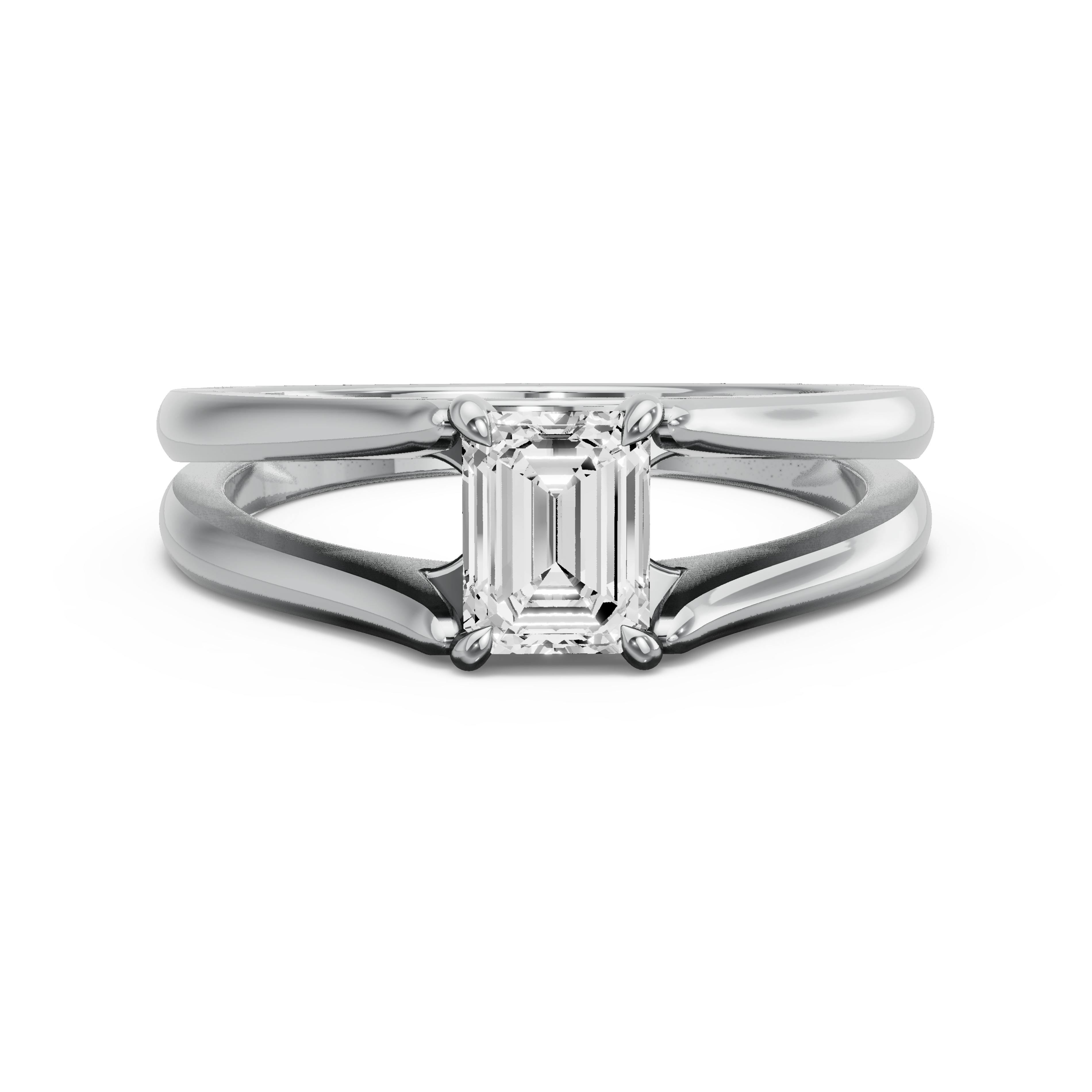 Image for Emerald Hidden Halo Ring with Split Ring Solitaire band in 18K White Gold
