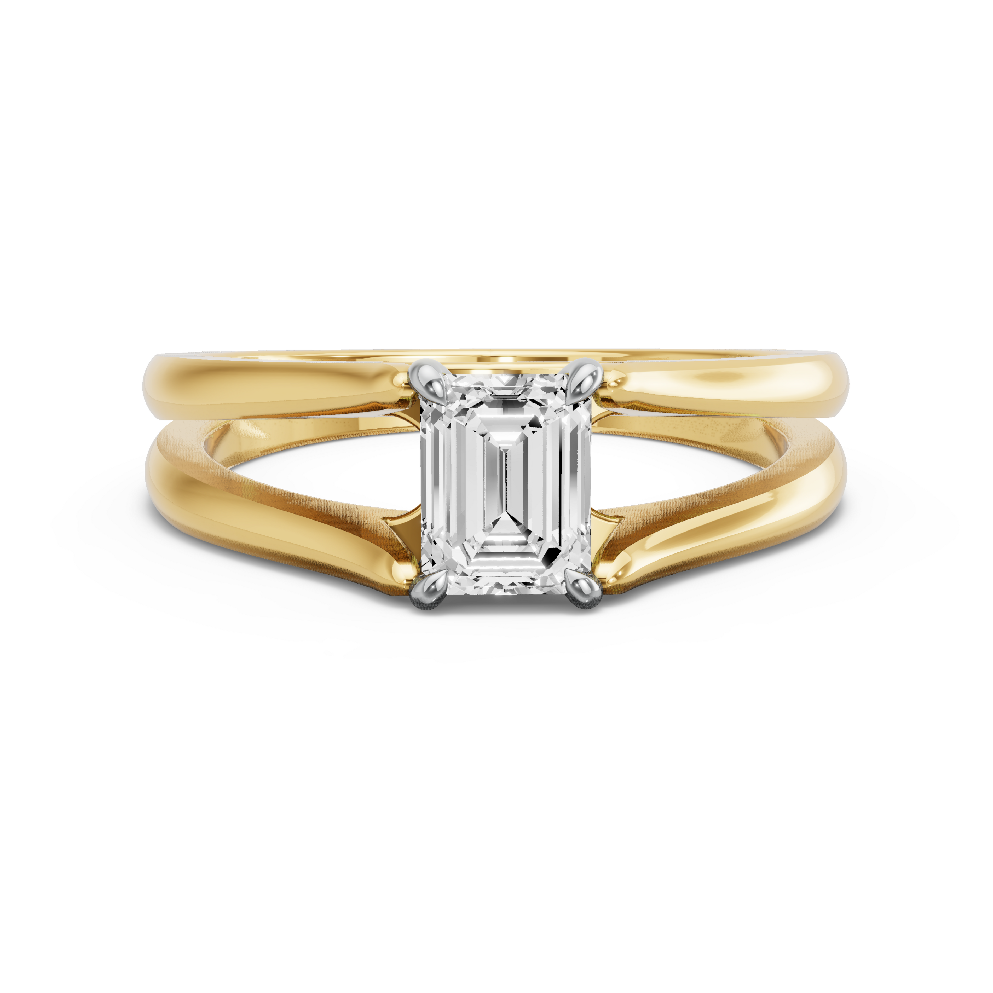 Image for Emerald Hidden Halo Ring with Split Ring Solitaire band in 10K Two Tone Yellow Gold