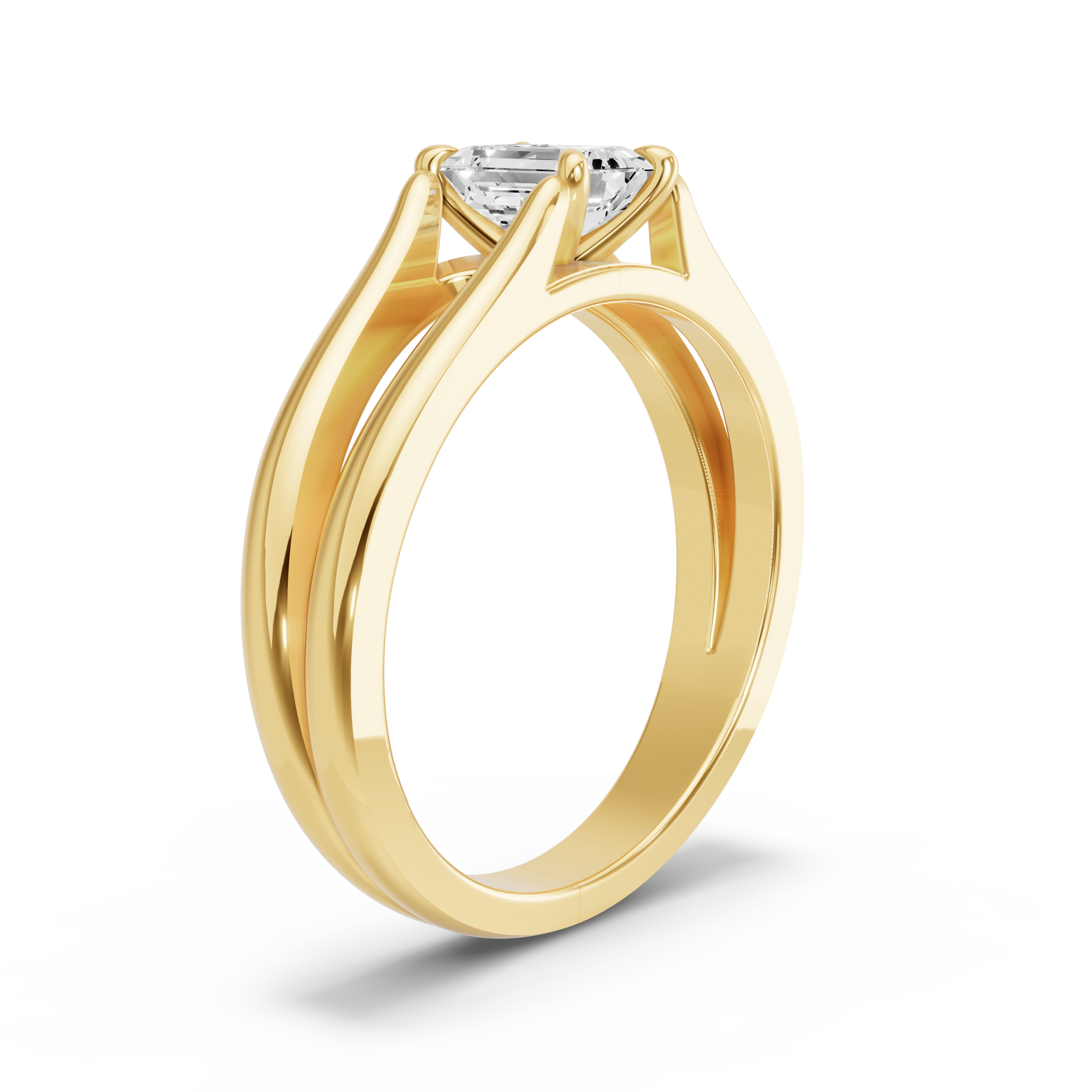 Image for Emerald Hidden Halo Ring with Split Ring Solitaire band in 14K Yellow Gold