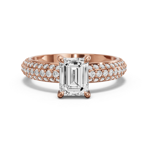 Image for Emerald Hidden Halo Ring with Triple Row Pave band