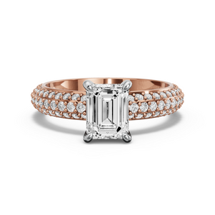 Image for Emerald Hidden Halo Ring with Triple Row Pave band