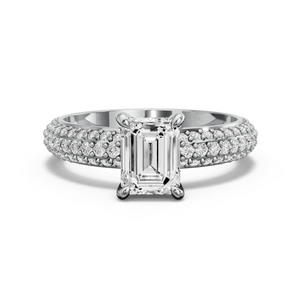 Image for Emerald Hidden Halo Ring with Triple Row Pave band