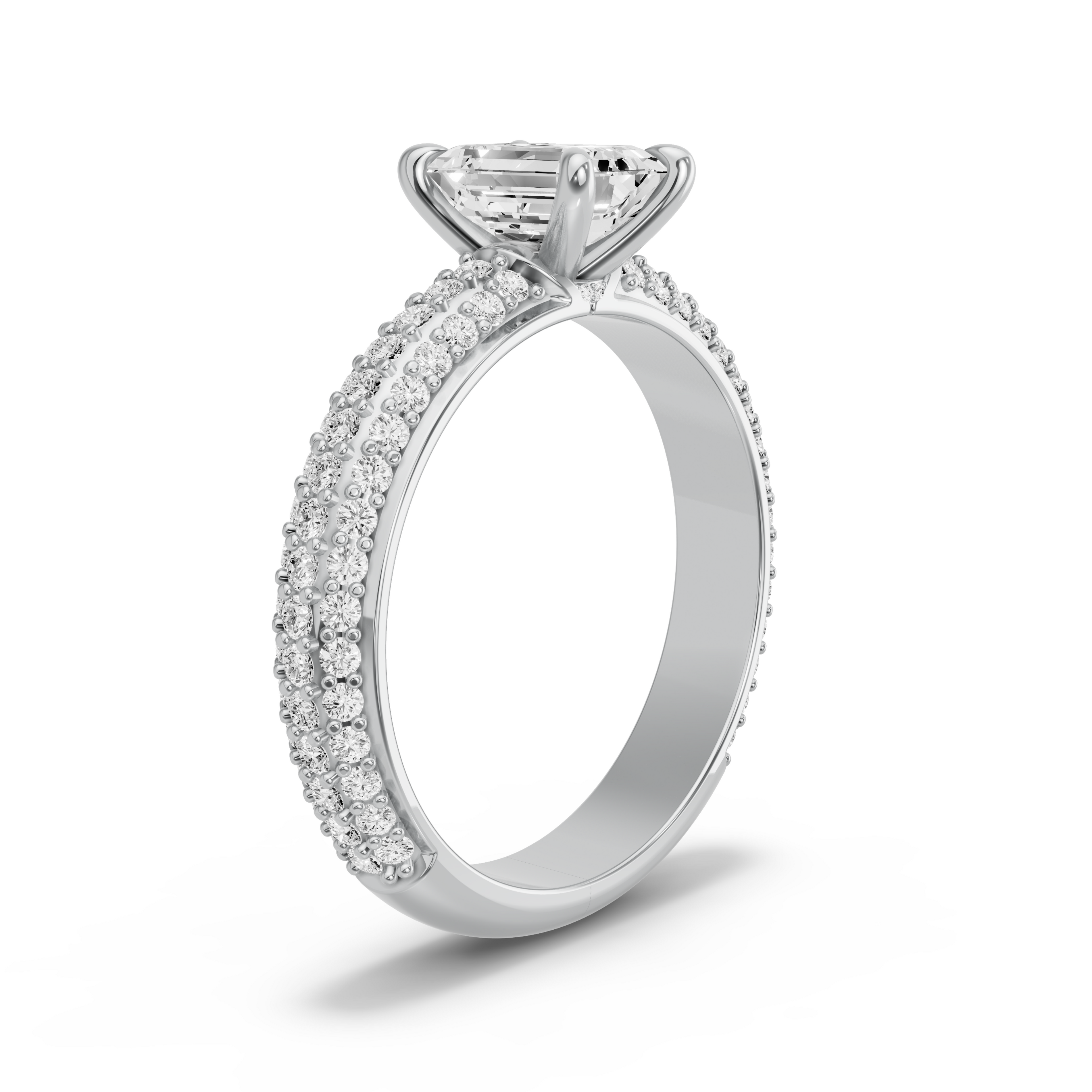 Image for Emerald Hidden Halo Ring with Triple Row Pave band in 950 Platinum