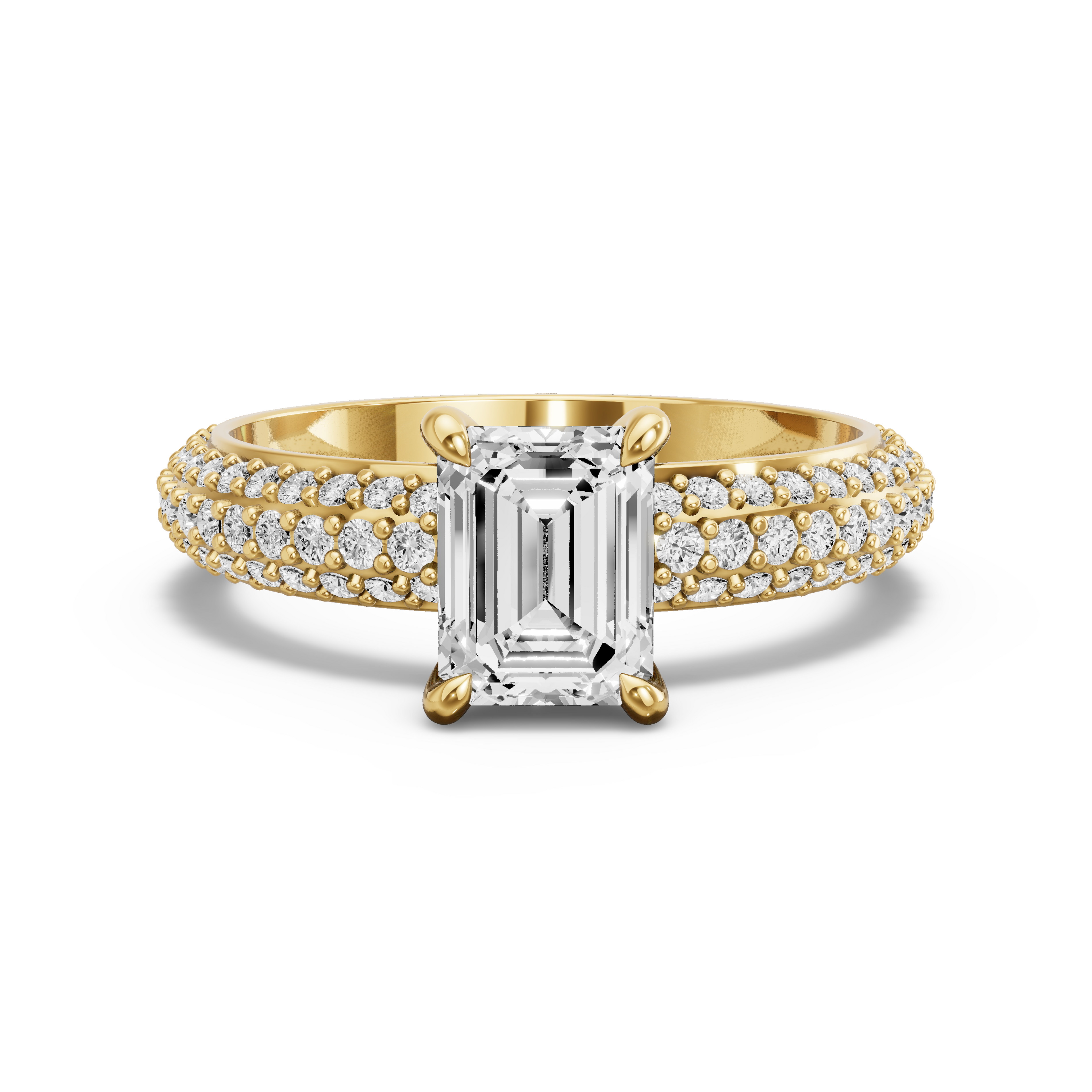 Image for Emerald Hidden Halo Ring with Triple Row Pave band in 14K Yellow Gold
