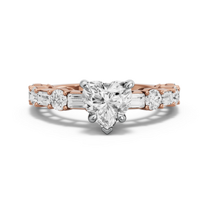 Image for Heart Hidden Halo Ring with Alternating Baguette band