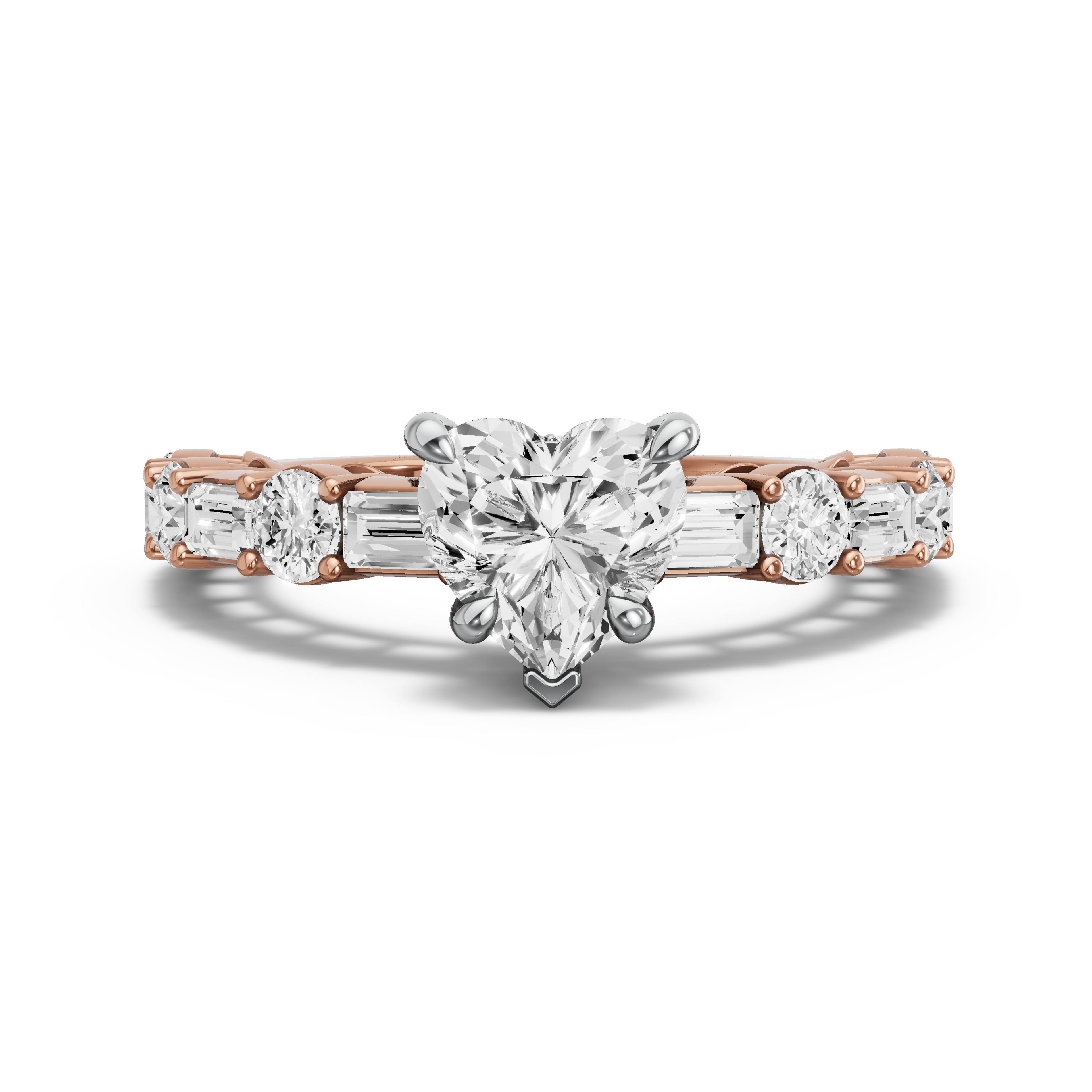 Image for Heart Hidden Halo Ring with Alternating Baguette band in 18K Two Tone Rose Gold