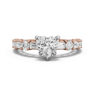 Image for Heart Hidden Halo Ring with Alternating Baguette band in 18K Two Tone Rose Gold
