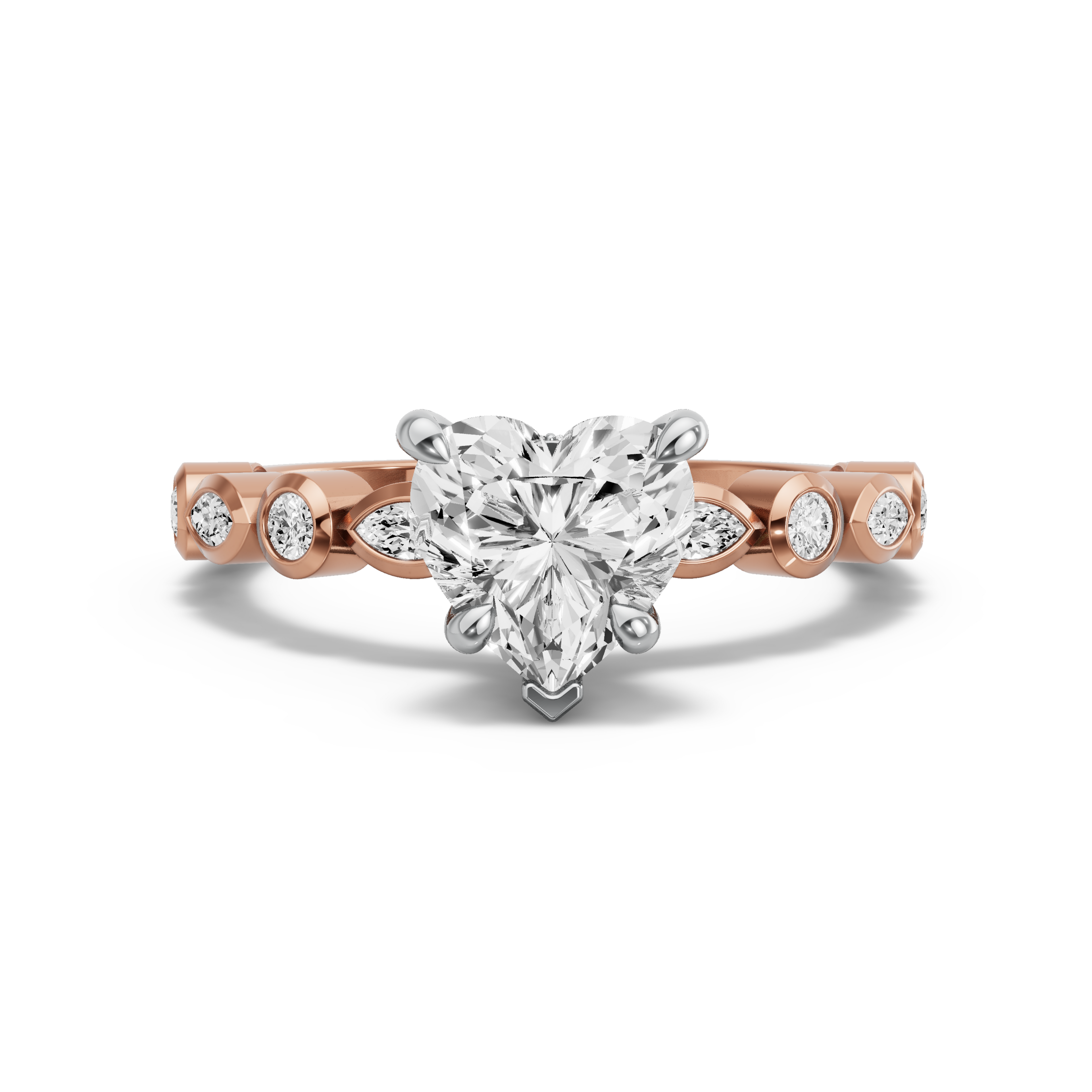 Image for Heart Hidden Halo Ring with Alternating Marquise band in 18K Two Tone Rose Gold