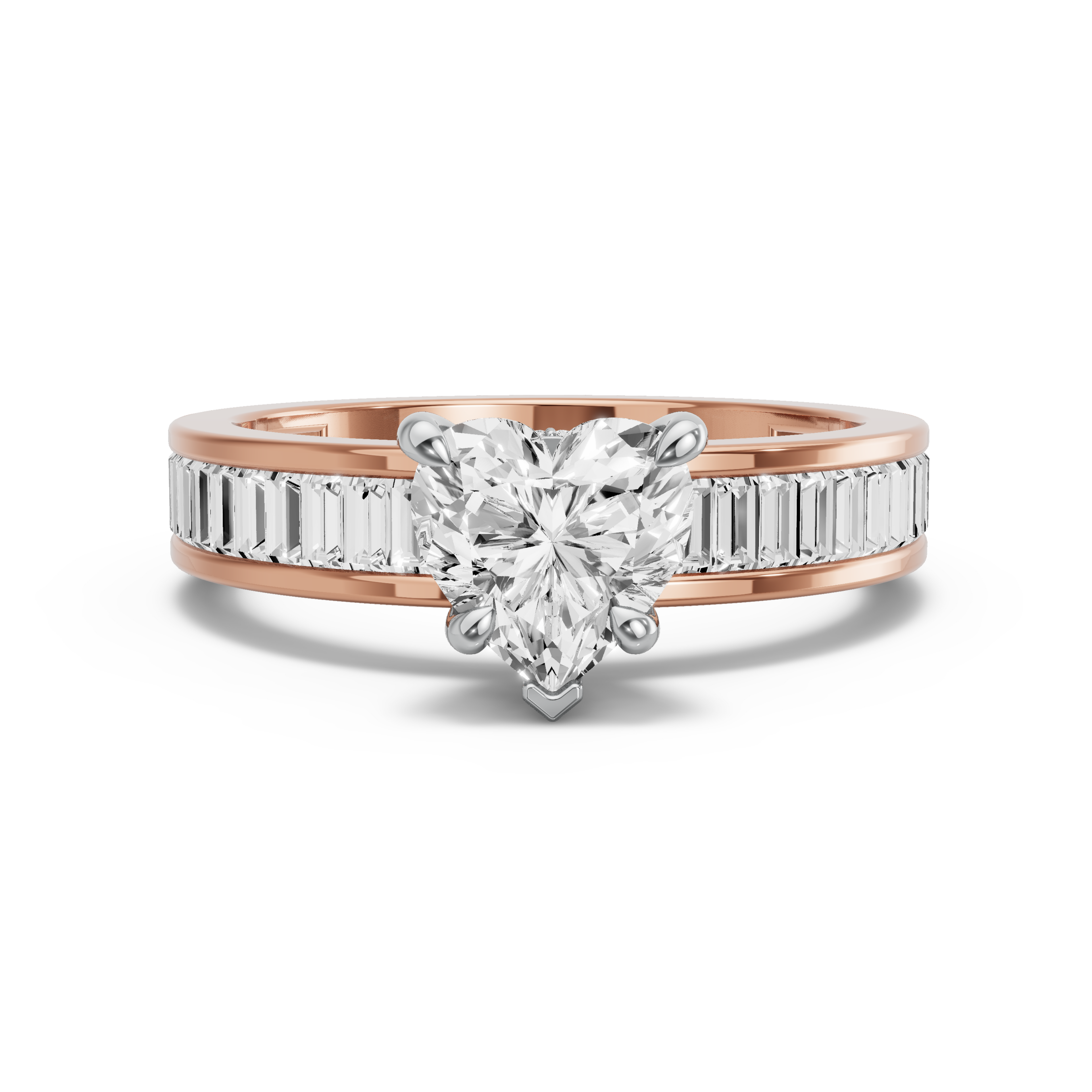 Image for Heart Hidden Halo Ring with Baguette Channel band in 18K Two Tone Rose Gold