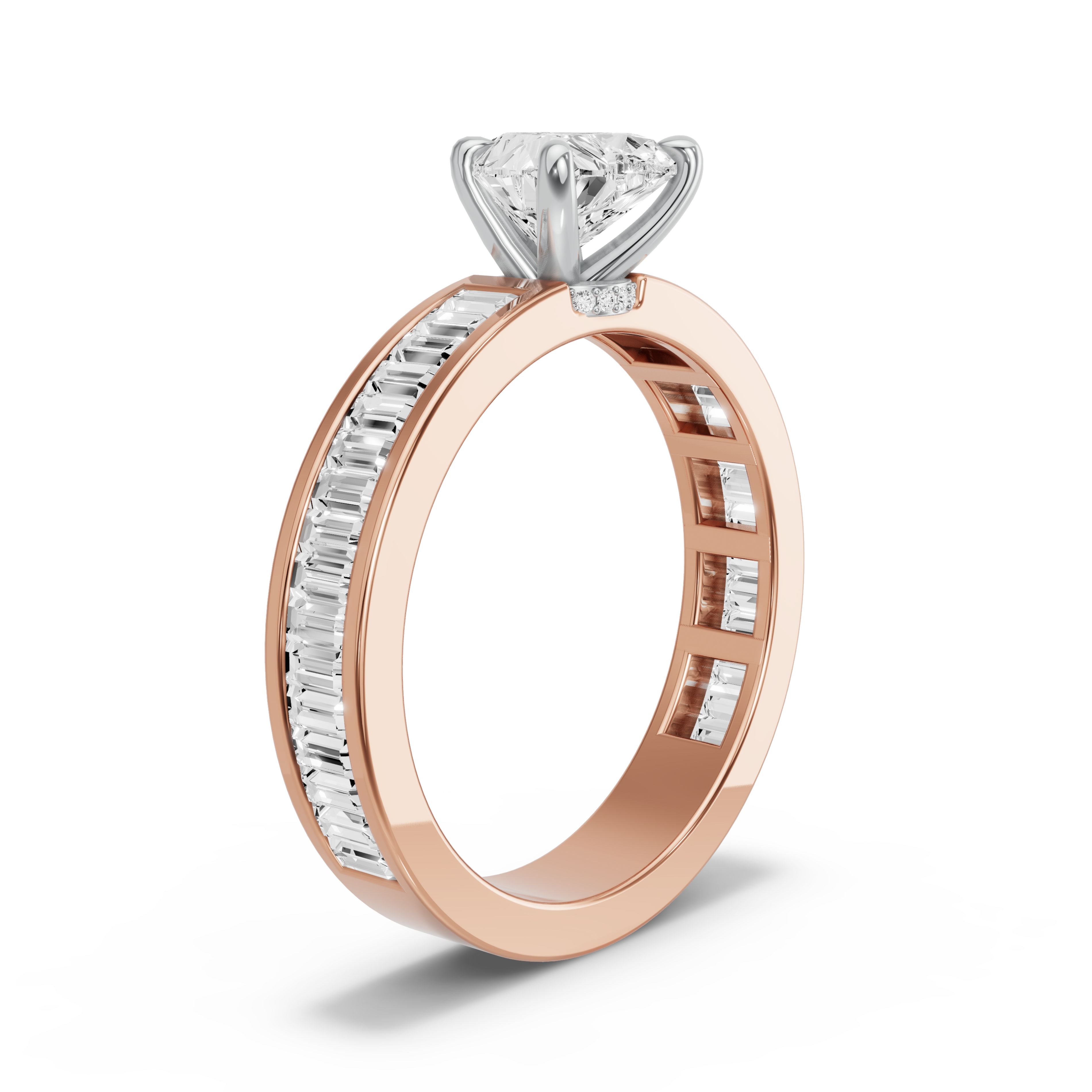 Image for Heart Hidden Halo Ring with Baguette Channel band in 14K Two Tone Rose Gold