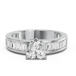 Image for Heart Hidden Halo Ring with Baguette Channel band