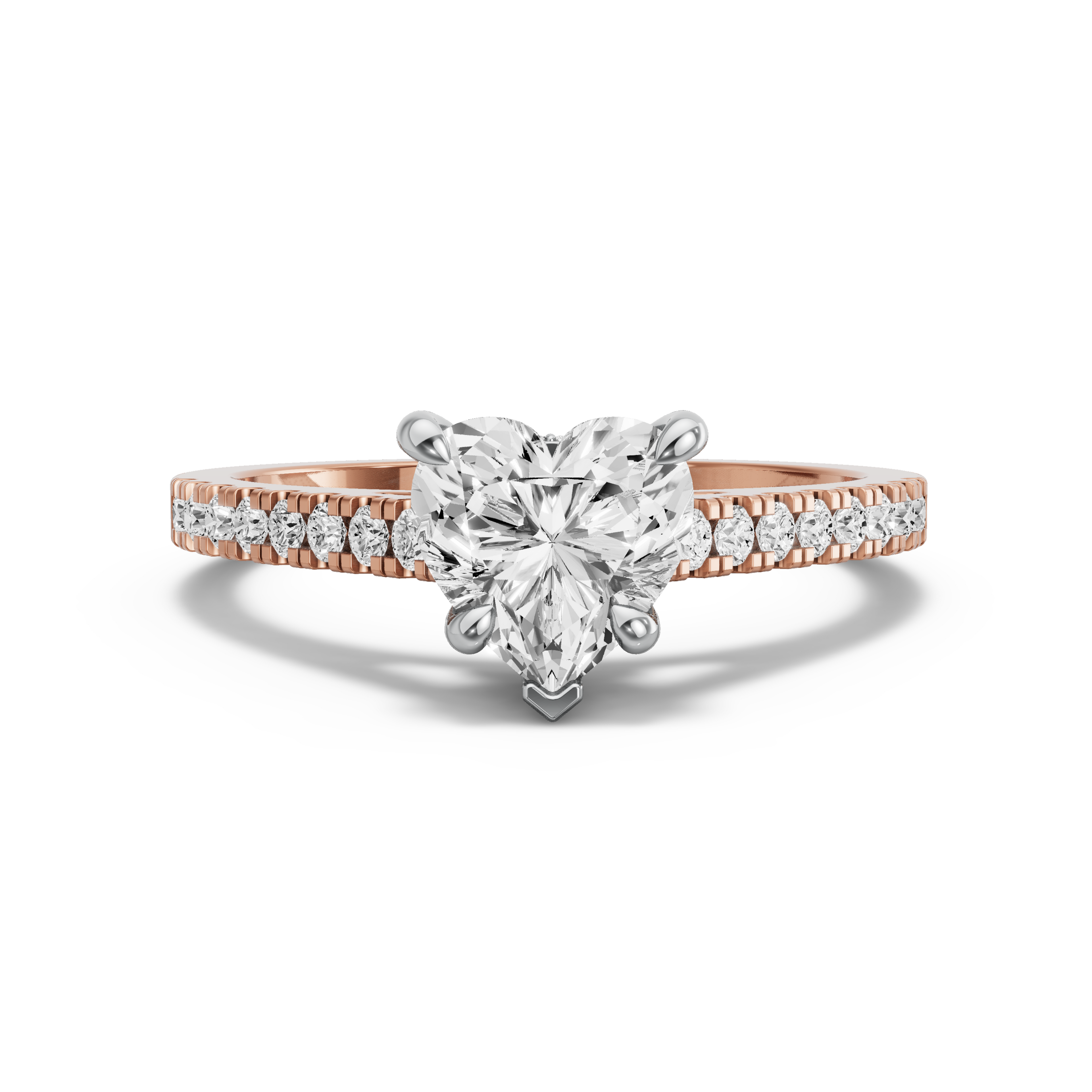 Image for Heart Hidden Halo Ring with Cathedral Pave band in 18K Two Tone Rose Gold