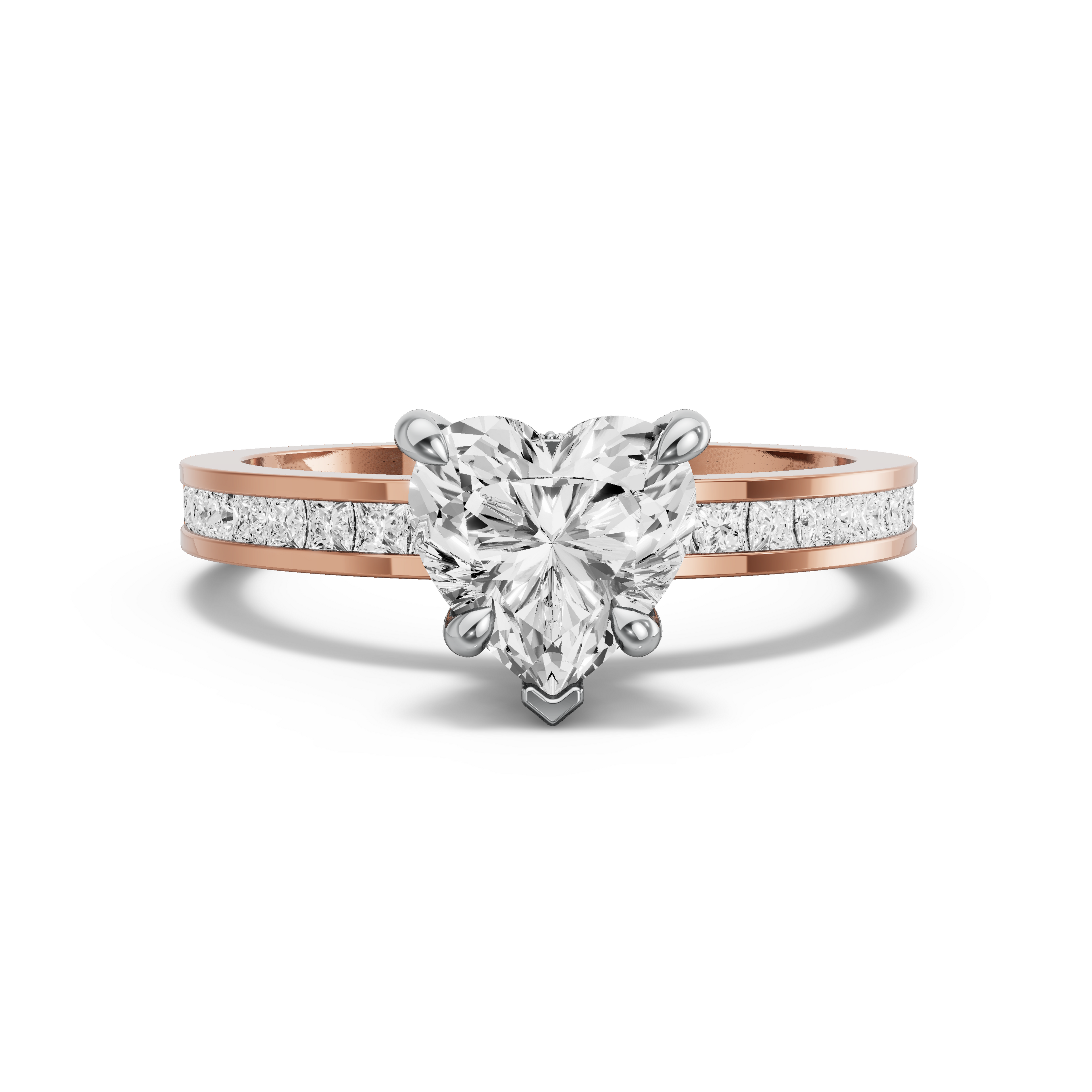 Image for Heart Hidden Halo Ring with Channel band in 14K Two Tone Rose Gold