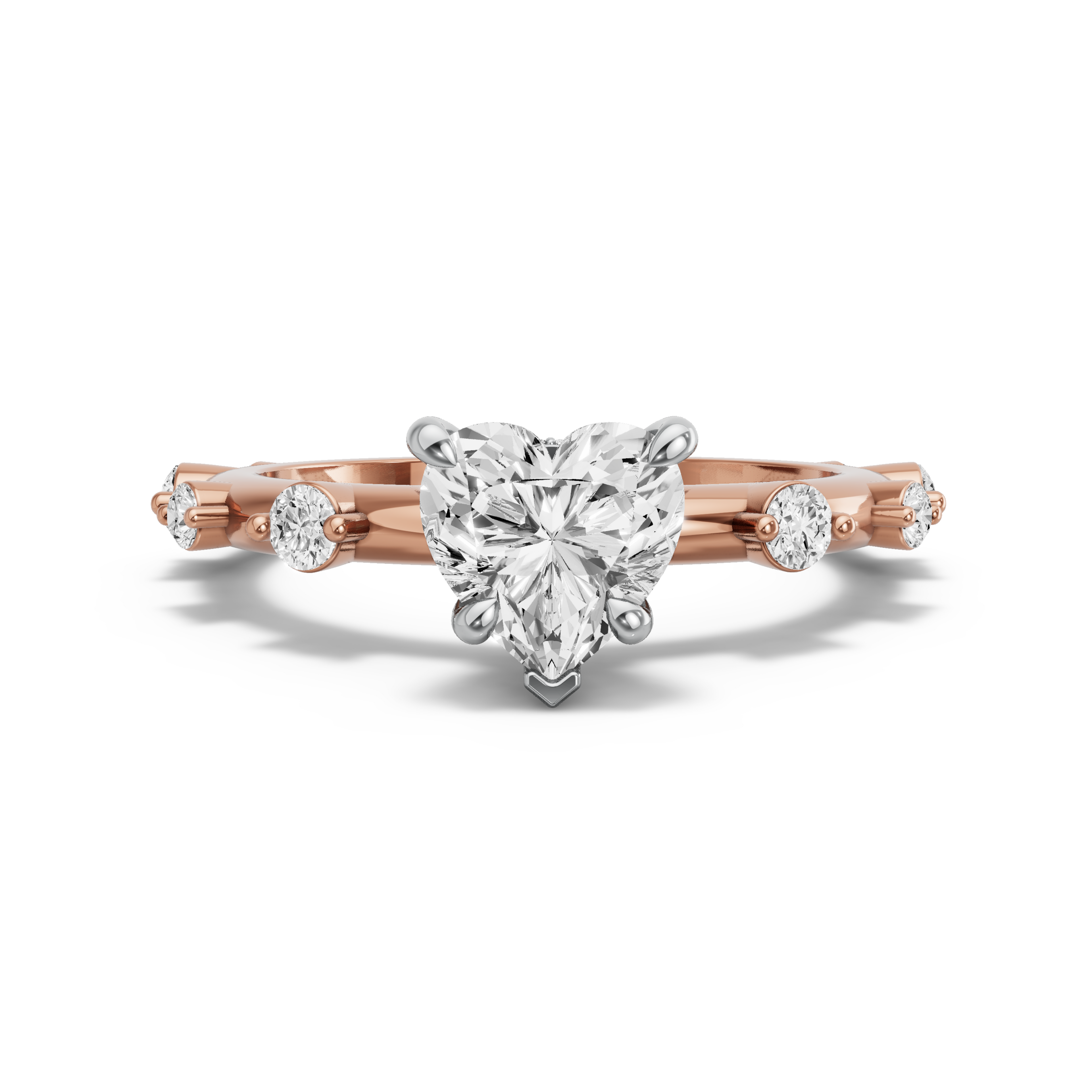 Image for Heart Hidden Halo Ring with Floating Station band in 18K Two Tone Rose Gold