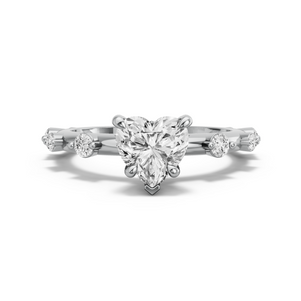 Image for Heart Hidden Halo Ring with Floating Station band in 18K White Gold