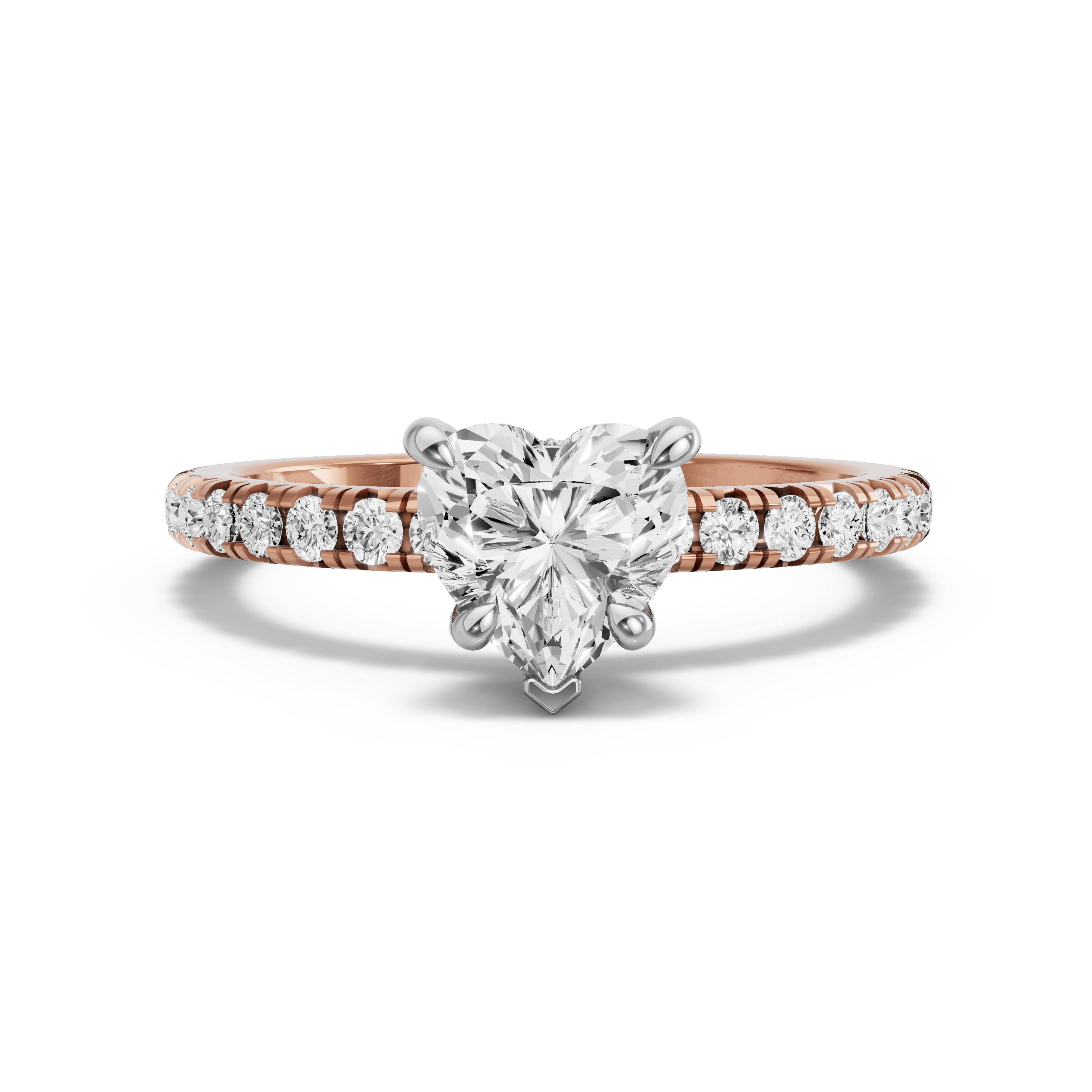 Image for Heart Hidden Halo Ring with French Pave band in 10K Two Tone Rose Gold