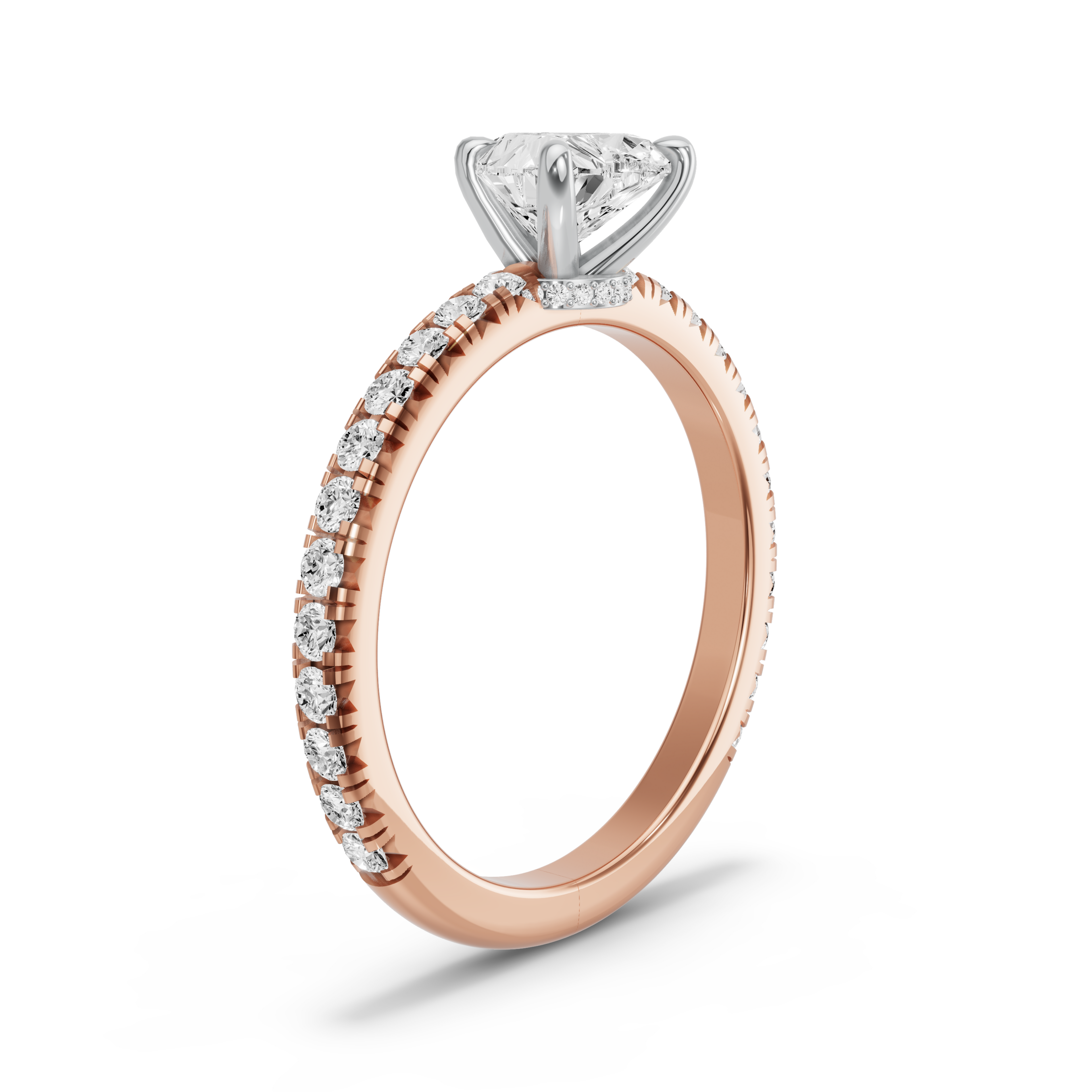 Image for Heart Hidden Halo Ring with French Pave band in 14K Two Tone Rose Gold