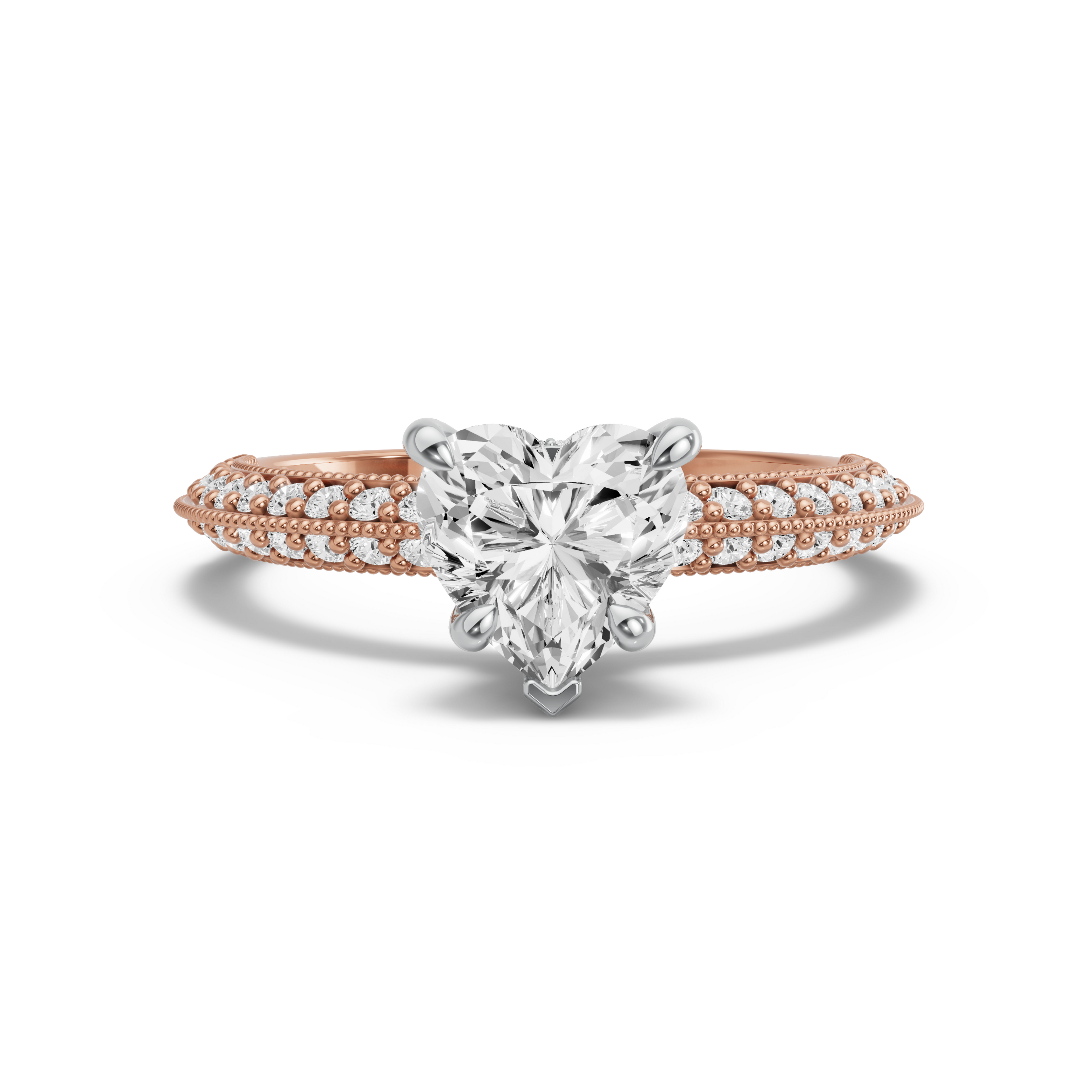 Image for Heart Hidden Halo Ring with Knife Edge Pave band in 14K Two Tone Rose Gold