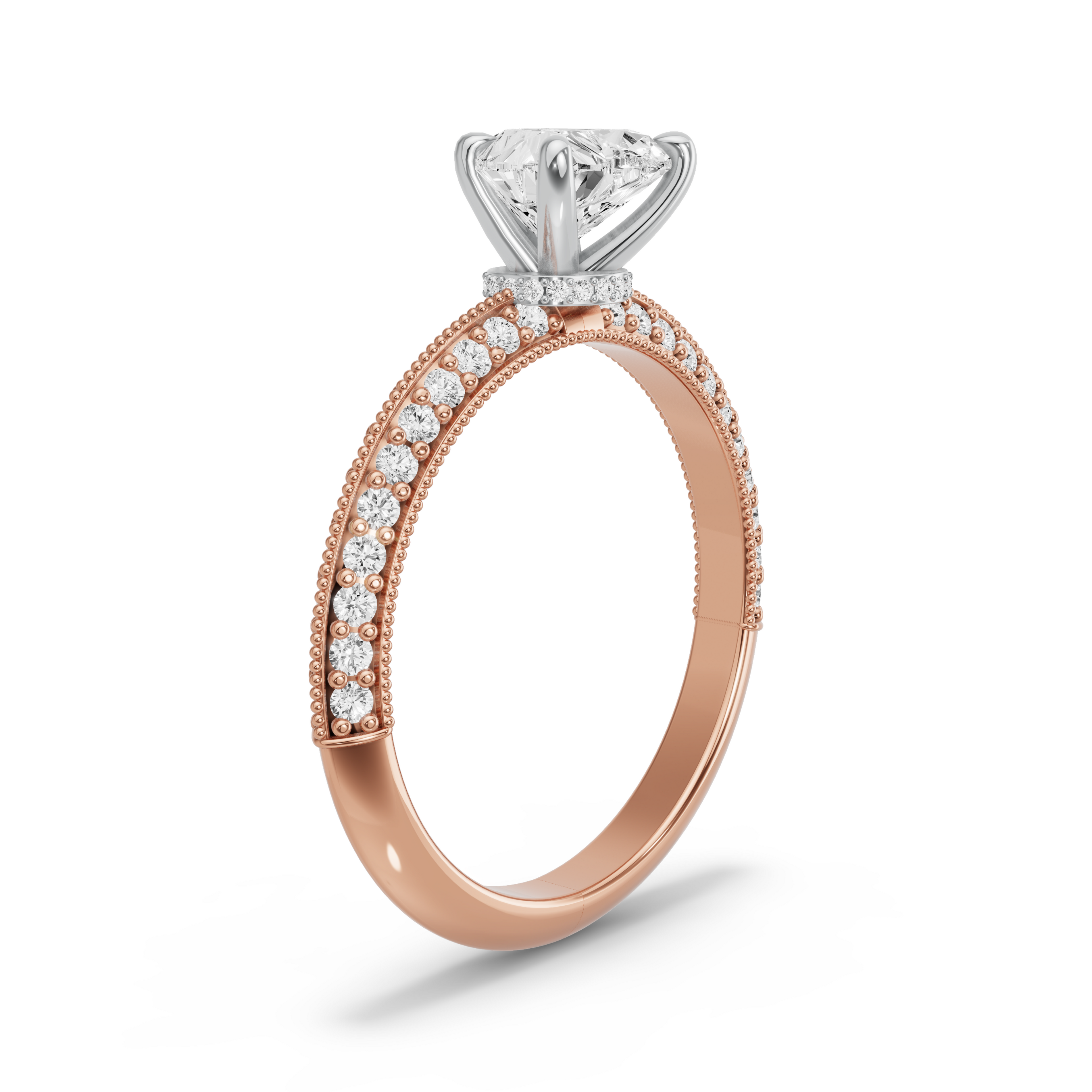 Image for Heart Hidden Halo Ring with Knife Edge Pave band in 14K Two Tone Rose Gold