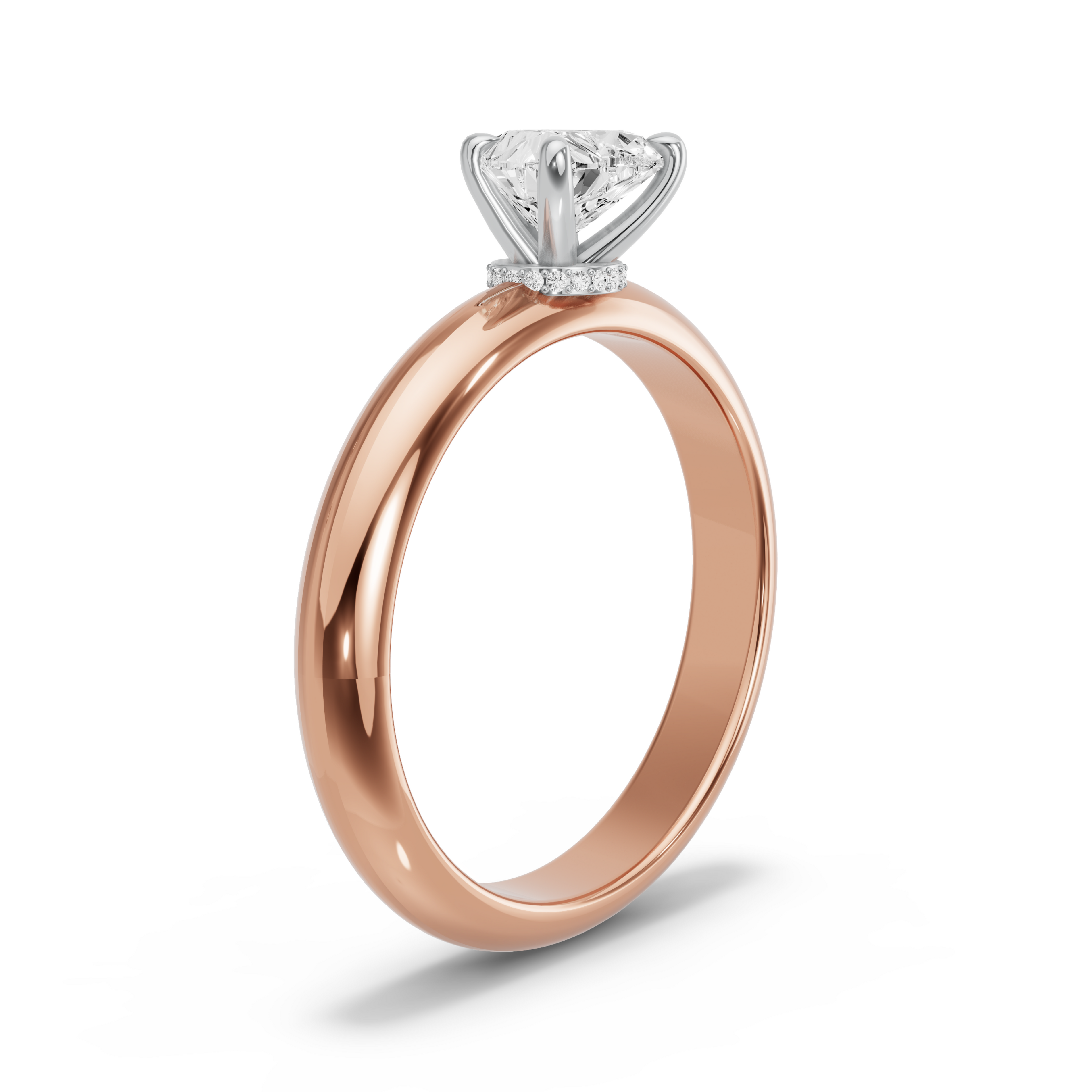 Image for Heart Hidden Halo Ring with Knife Edge Solitaire band in 10K Two Tone Rose Gold