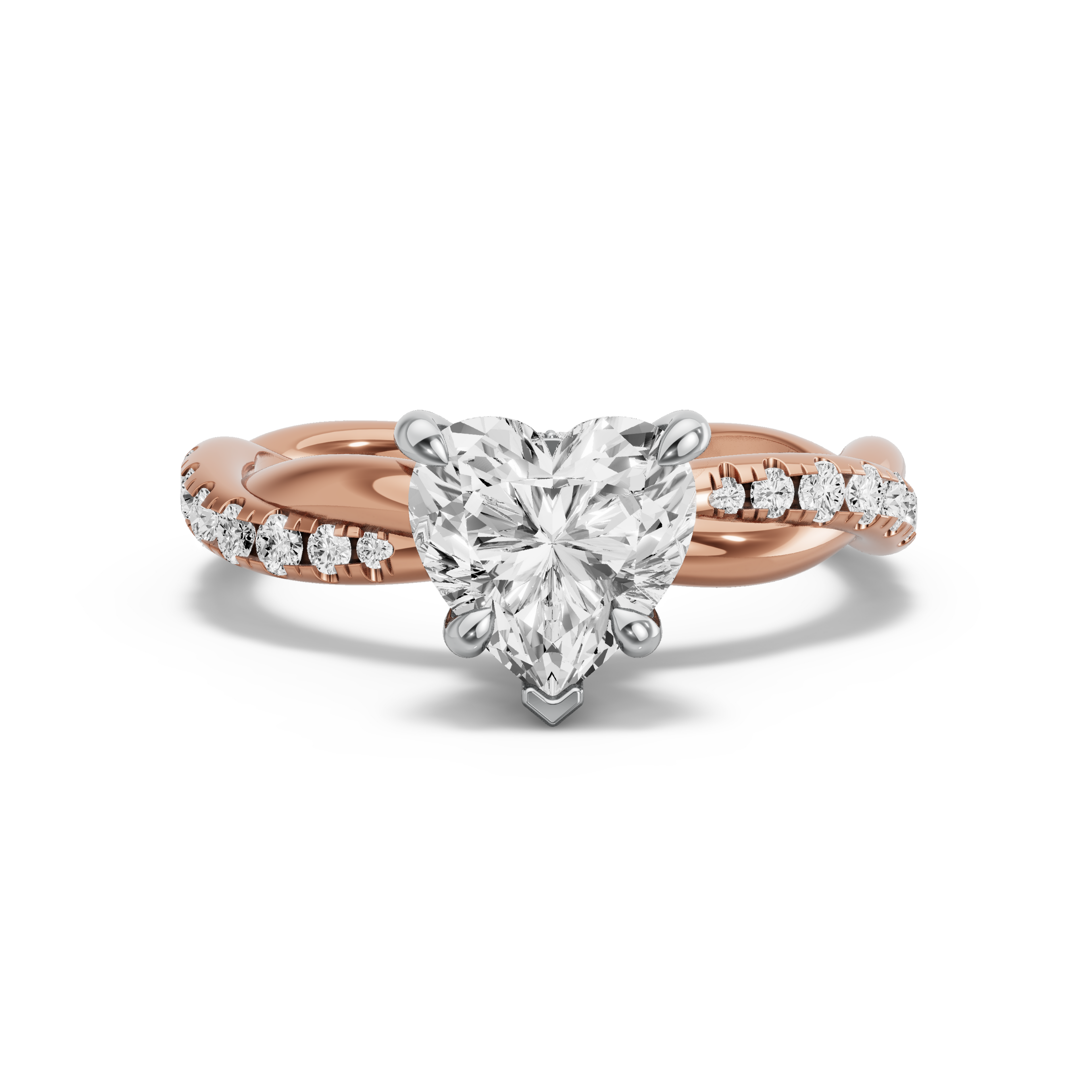 Image for Heart Hidden Halo Ring with Rope Pave band in 14K Two Tone Rose Gold