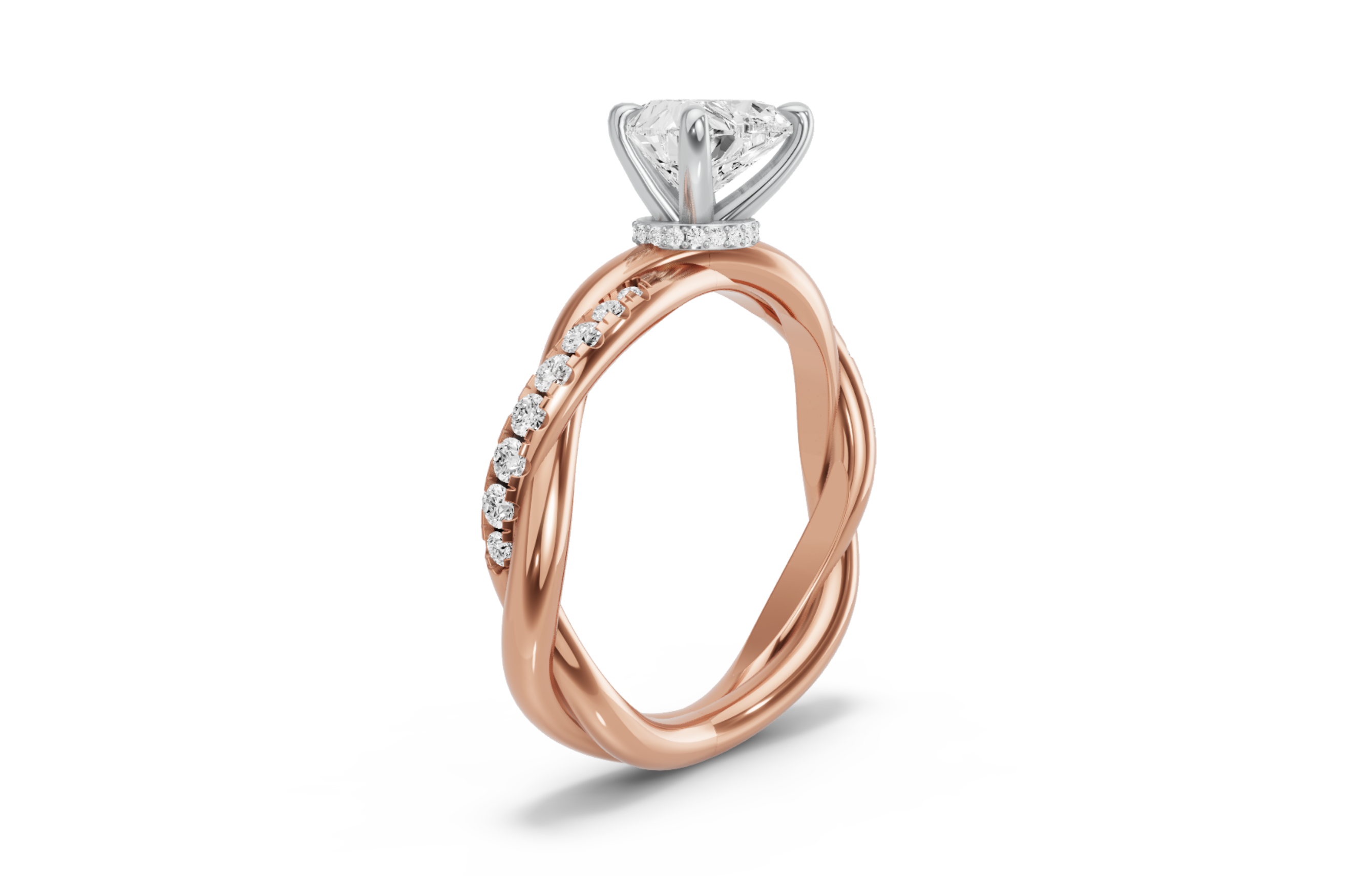 Image for Heart Hidden Halo Ring with Rope Pave band in 18K Two Tone Rose Gold