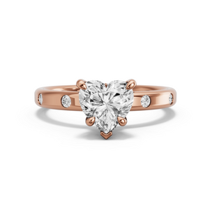 Image for Heart Hidden Halo Ring with Sleek Accent band in 14K Rose Gold