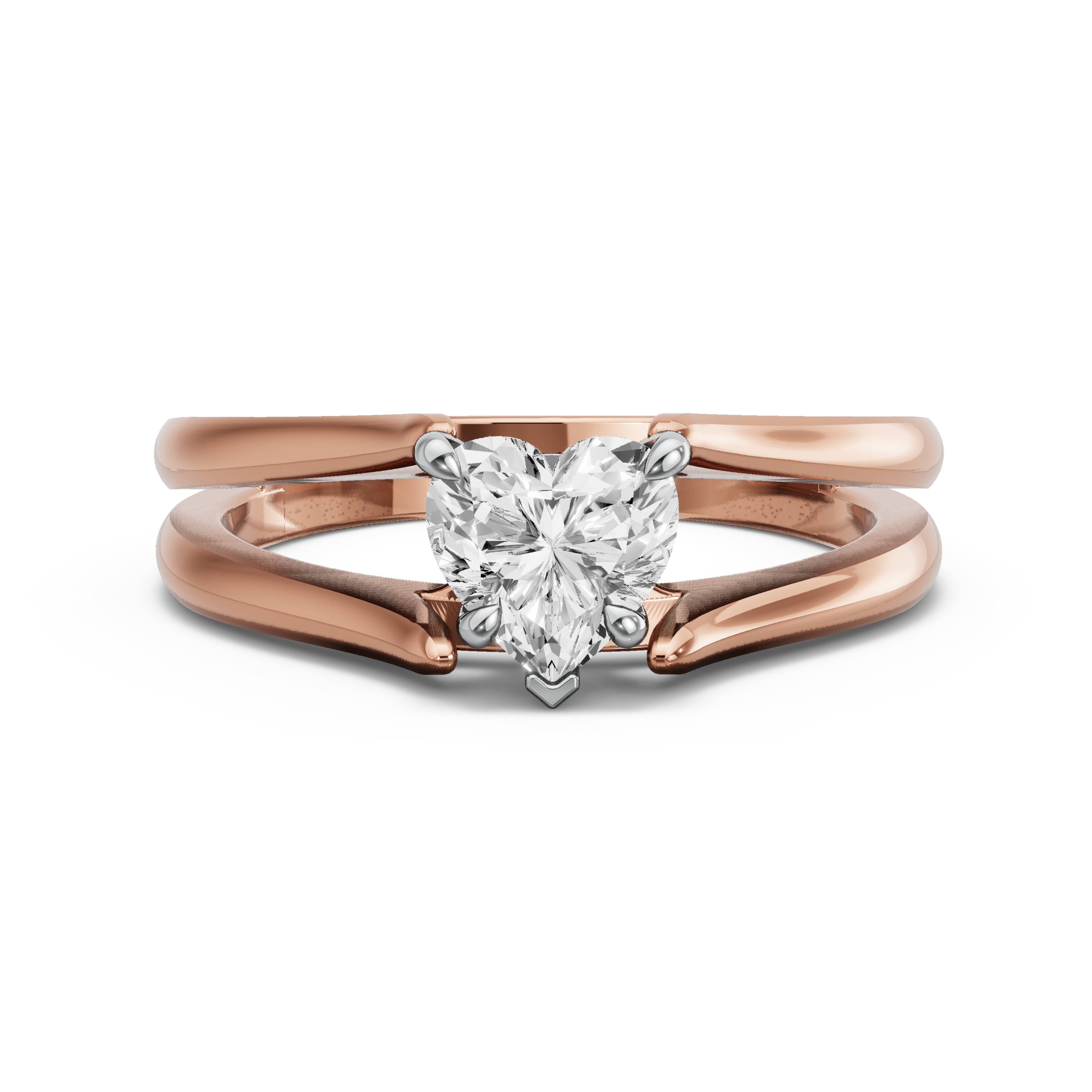 Image for Heart Hidden Halo Ring with Split Ring Solitaire band in 14K Two Tone Rose Gold
