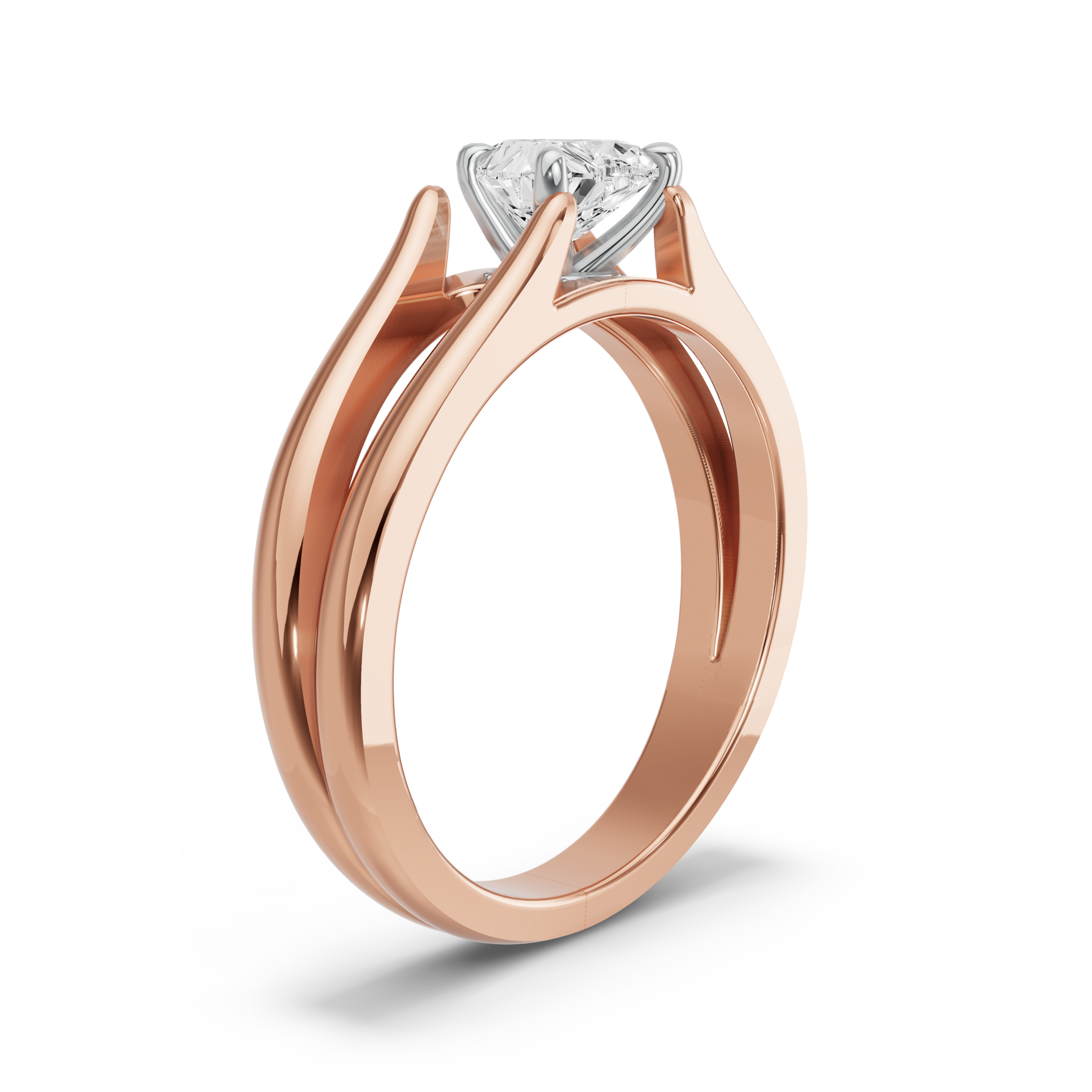 Image for Heart Hidden Halo Ring with Split Ring Solitaire band in 18K Two Tone Rose Gold